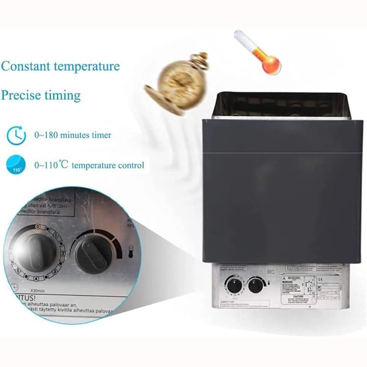 Calentador eléctrico de sauna de 9 KW, estufa de baño de vapor de 220 V con controlador interno, temporizador de 3 horas y temperatura ajustable para el hogar, hotel, spa, 141-459 pies cúbicos
