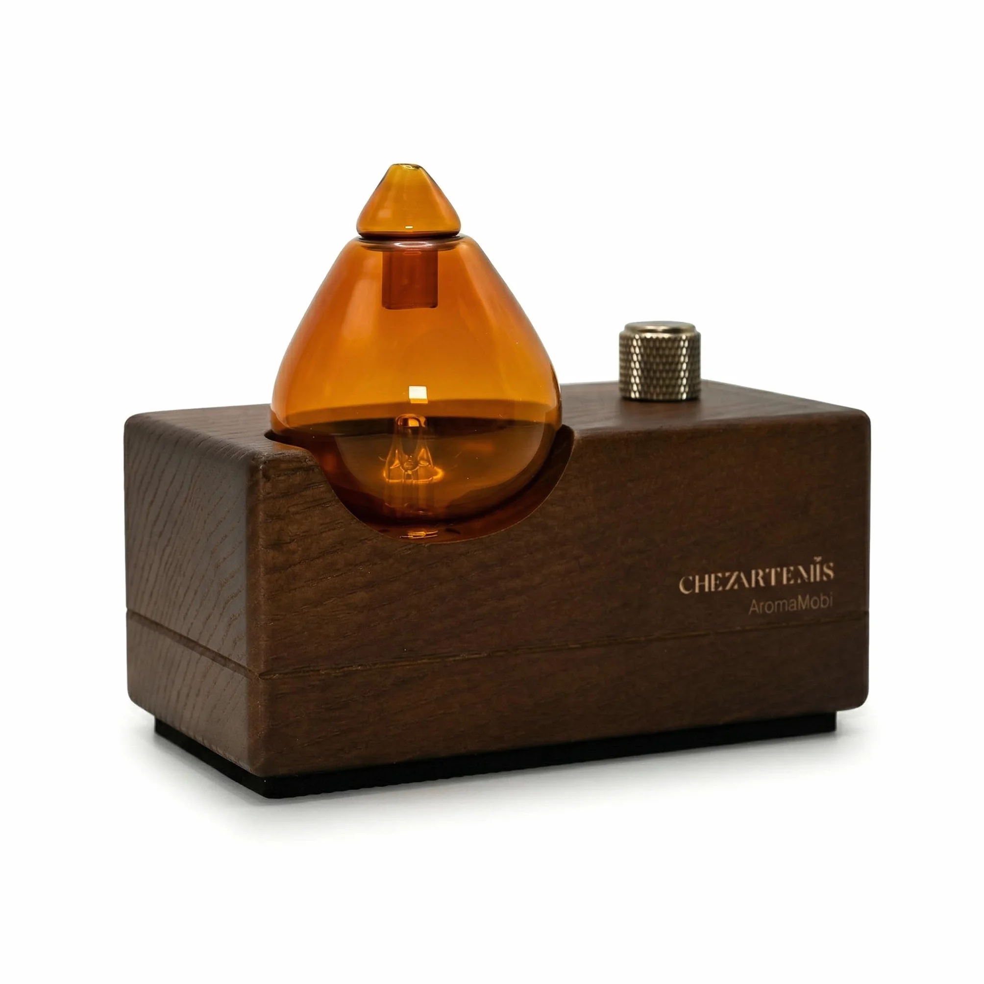 Amber Aromaterapia Difusor Aceites Esenciales Sin Agua Nebulizador Vidrio Ámbar Madera Nogal Recargable Inalámbrico Hogar Temporizador LED