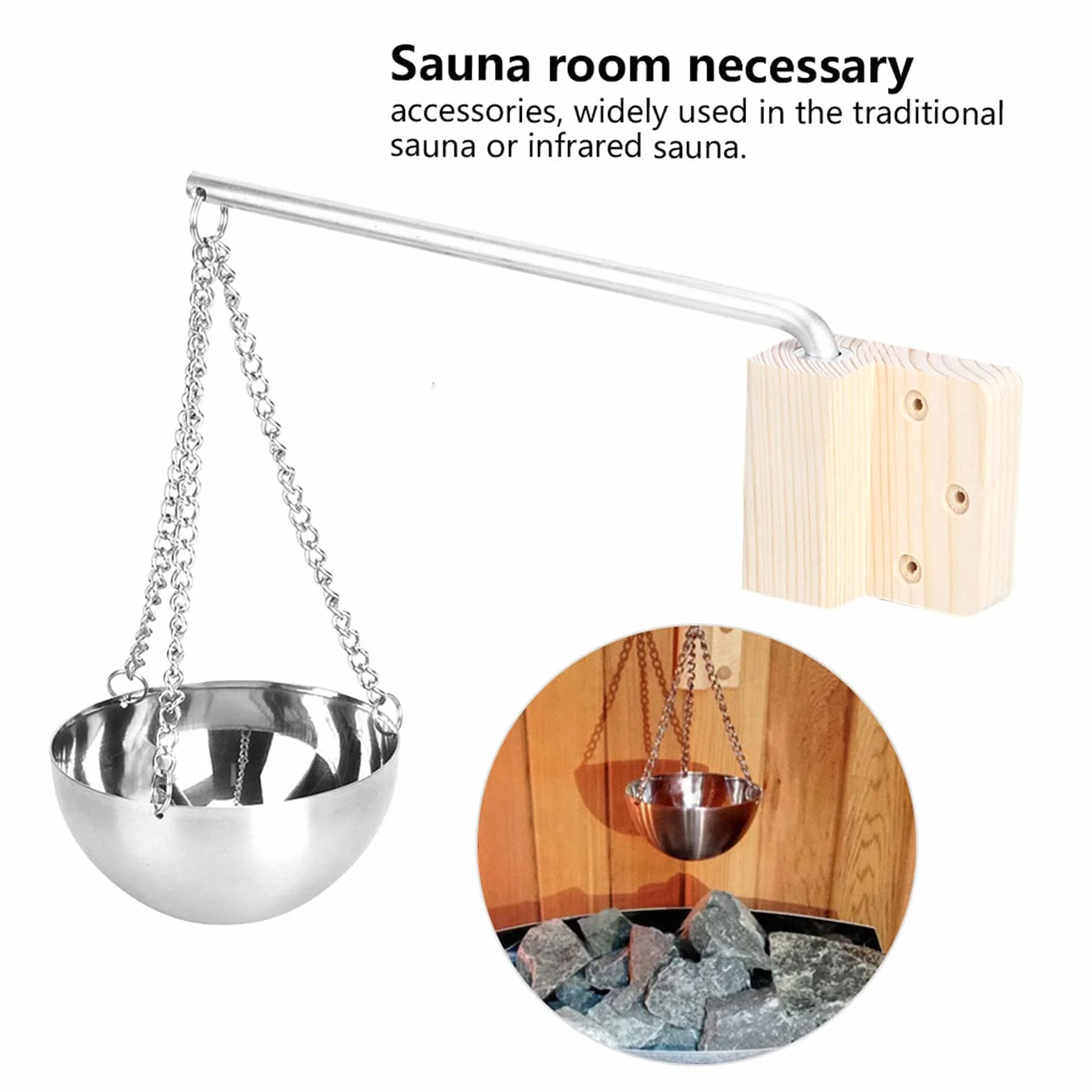 Tazón de Aroma para Sauna, Tazón de Acero Inoxidable para Aceite Esencial SPA con Placa de Madera y Tornillos, Taza para Aceite de Aromaterapia Apto para Sauna (Pequeño)