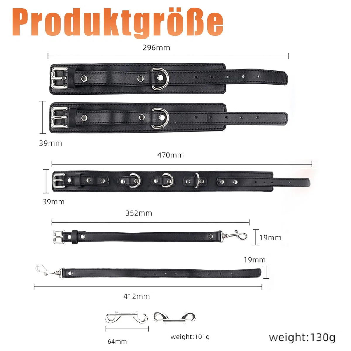 Conjunto BDSM Bondage Esposas de Cuero Buttplug de Metal Collar Fetichista Gancho Anal Conjunto de Bondage Extremo con Esposas Gancho Anal Juguete Sexual Erótico SM para Parejas Mujeres y Hombres