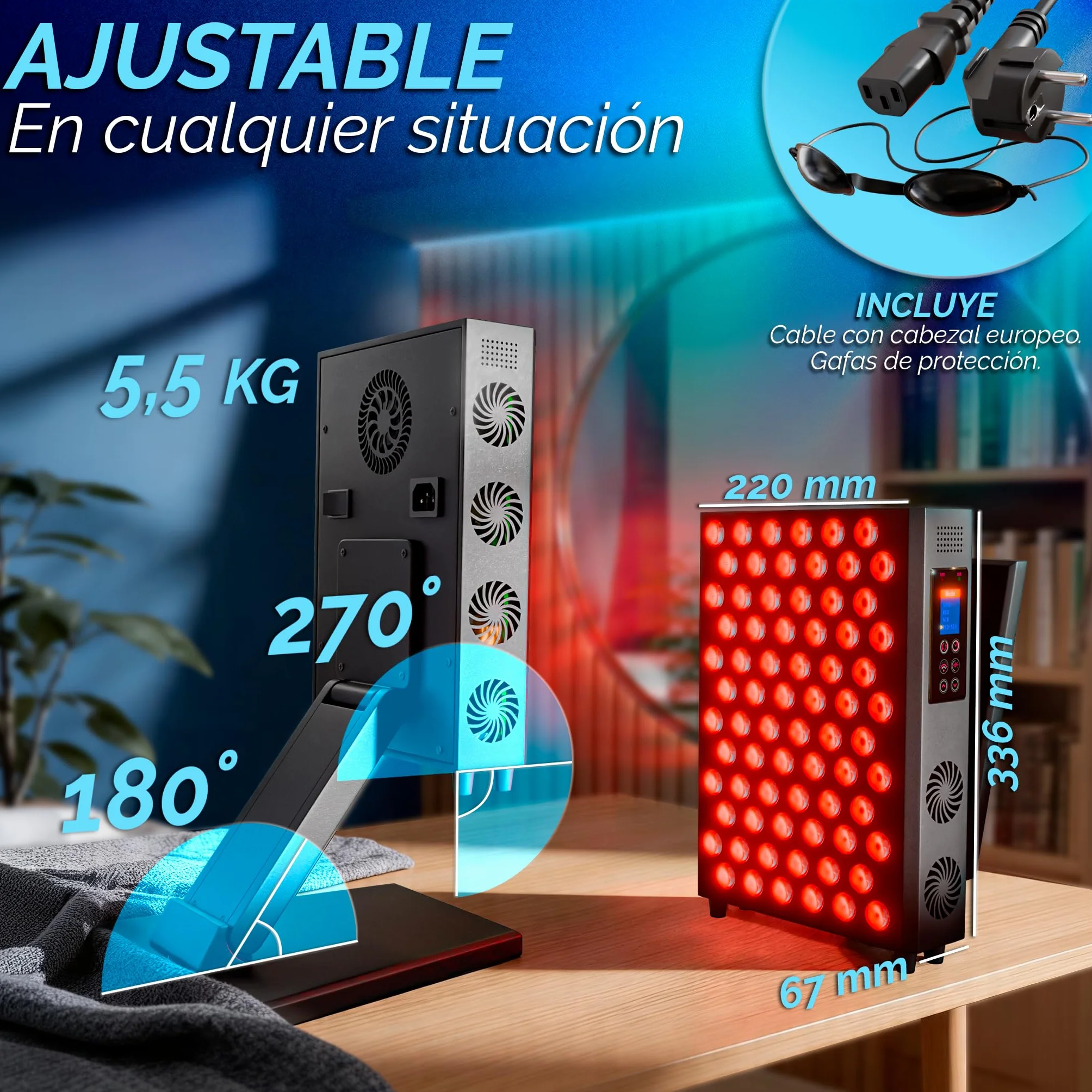 DreamTape® Panel Luz Roja Infrarroja 660nm 850nm - Terapia de Luz LED Profesional con 72 LEDs - Red Light Therapy Panel para Recuperación Muscular, Piel y Bienestar - Lámpara Fotobiomodulación