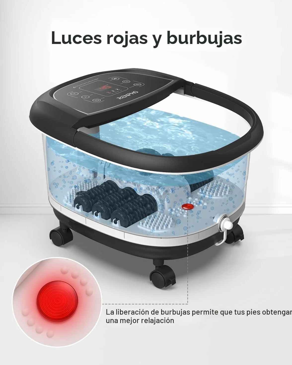 RENPHO Masajeador de Baño para Pies con Calentamiento Rápido, Masaje Automático y Chorros de Burbujas