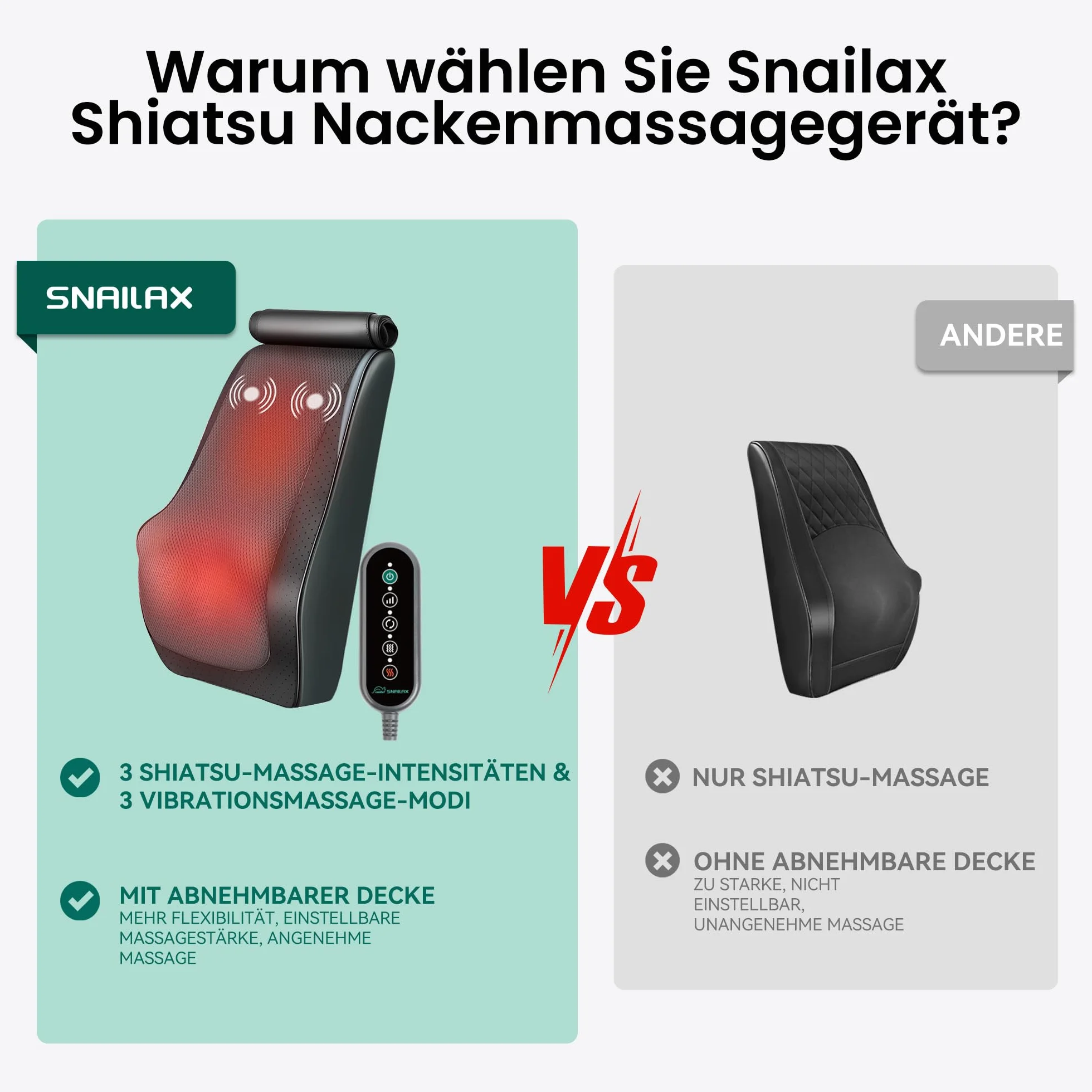 Snailax Masajeador Cervical y Espalda con Calor, Cojín de Masaje Shiatsu, Regalos para Mamá