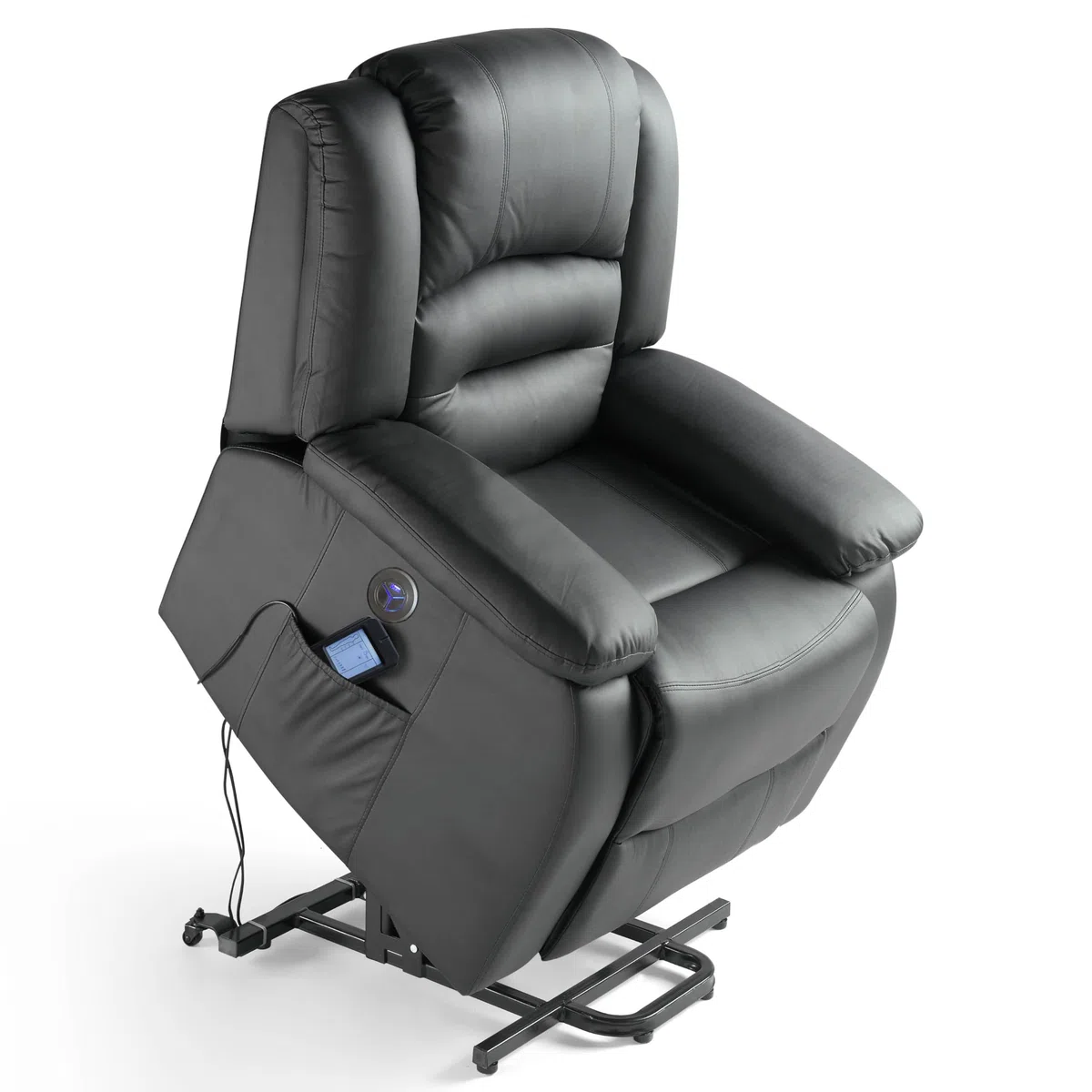 ECODE® Sillón Relax Reclinable Electrico de Cuero PU con Levanta Personas, 10 Vibro Motores, Calor Lumbar, 9 Modos de Masaje, Mando, Temporizador Personas Mayores
