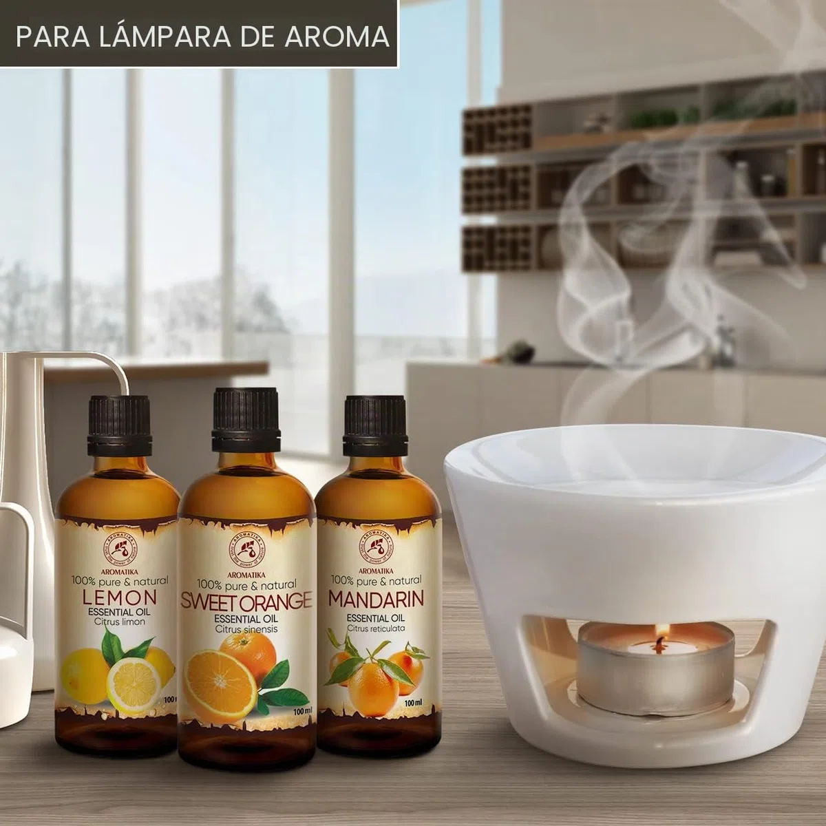 Set de Aceites Esenciales 3x100ml - Limón, Naranja, Mandarina - Para Difusor, Aromalamp, Humidificador, Lámpara Aromática - Cuidado de Uñas