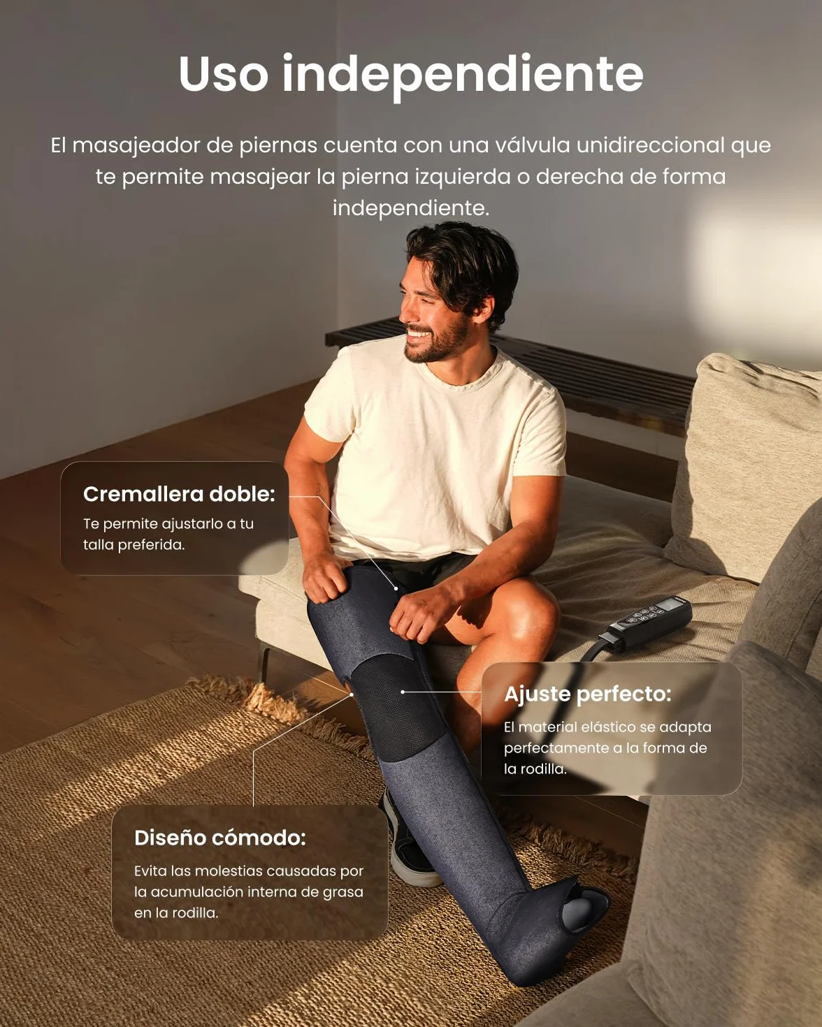 RENPHO Masajeador de piernas con compresión de aire, 360° cobertura total, pies y piernas, cremalleras dobles, 5 intensidades