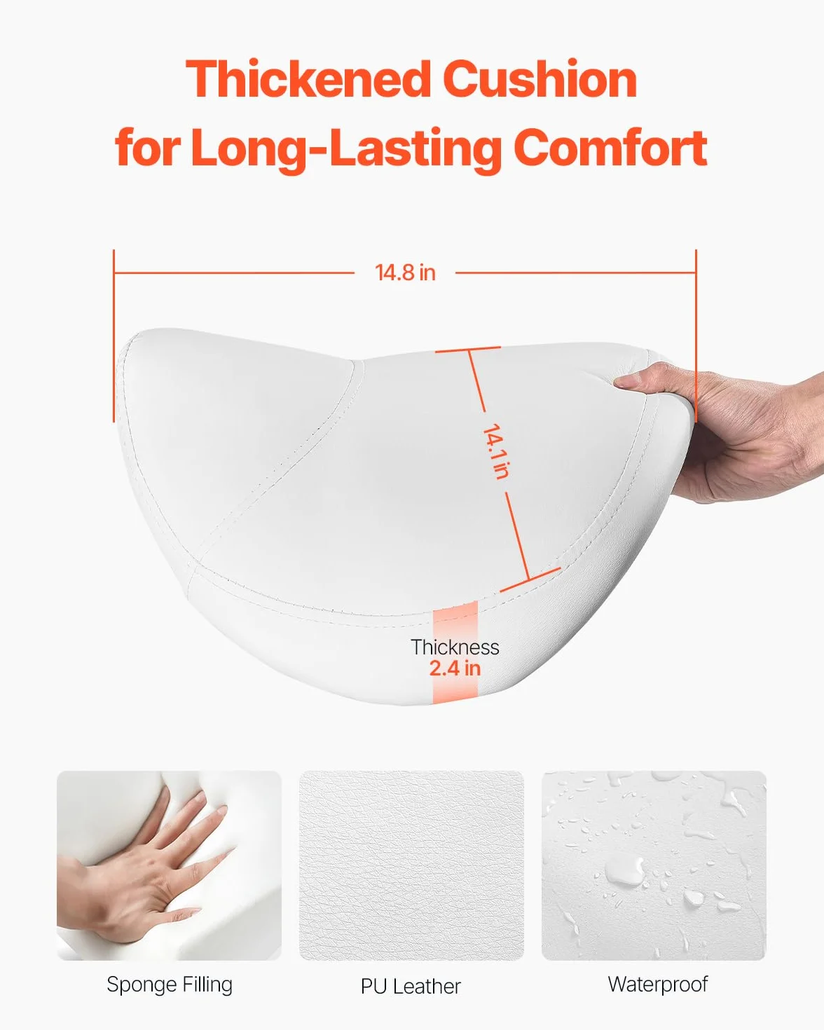 VEVOR Taburete Giratorio de Altura Ajustable 55-71 cm, Carga 204 kg, Silla de Montar Ergonómica Cuero PU, Blanco
