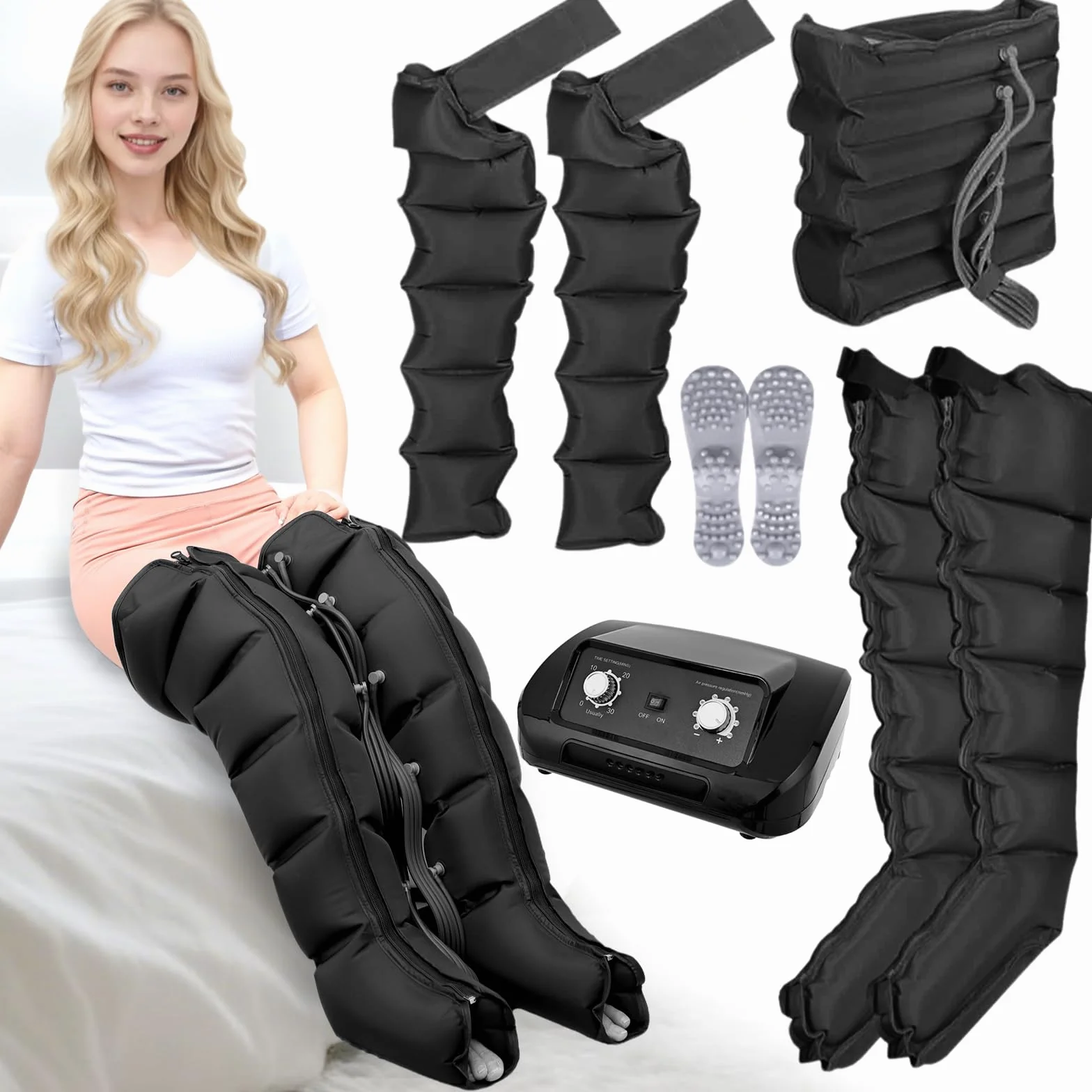 Presoterapia Profesional Piernas y Abdomen 6 Cámaras Máquina Masajeador Botas 0-240 Mmhg Ajustables