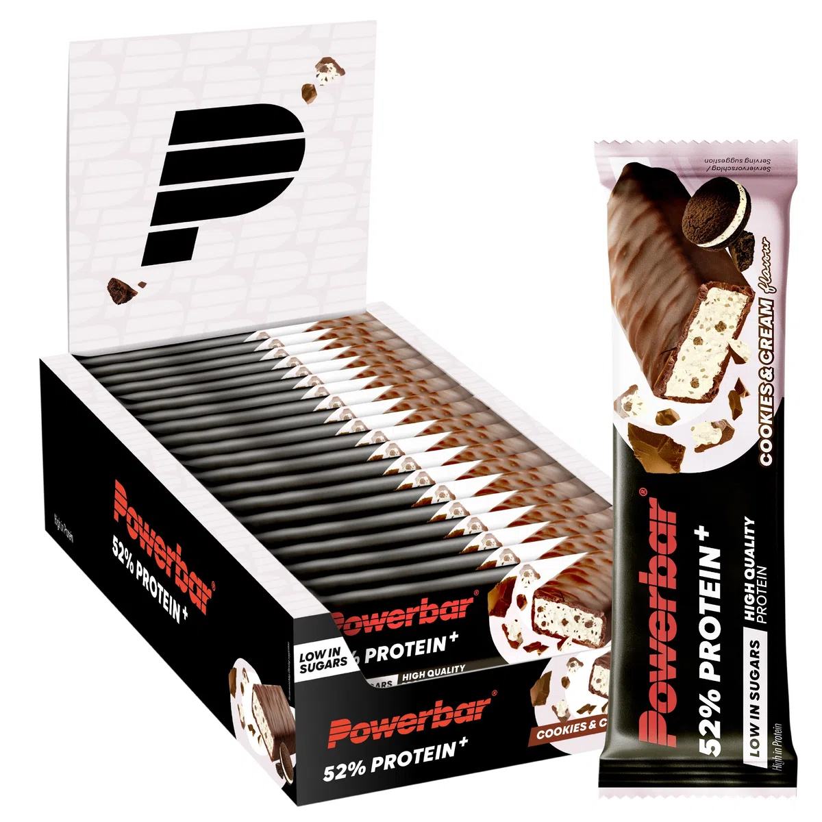 Powerbar - 52% Protein Plus - Cookies&Cream - 20x50g - Barrita rica en proteínas - Baja en azúcar