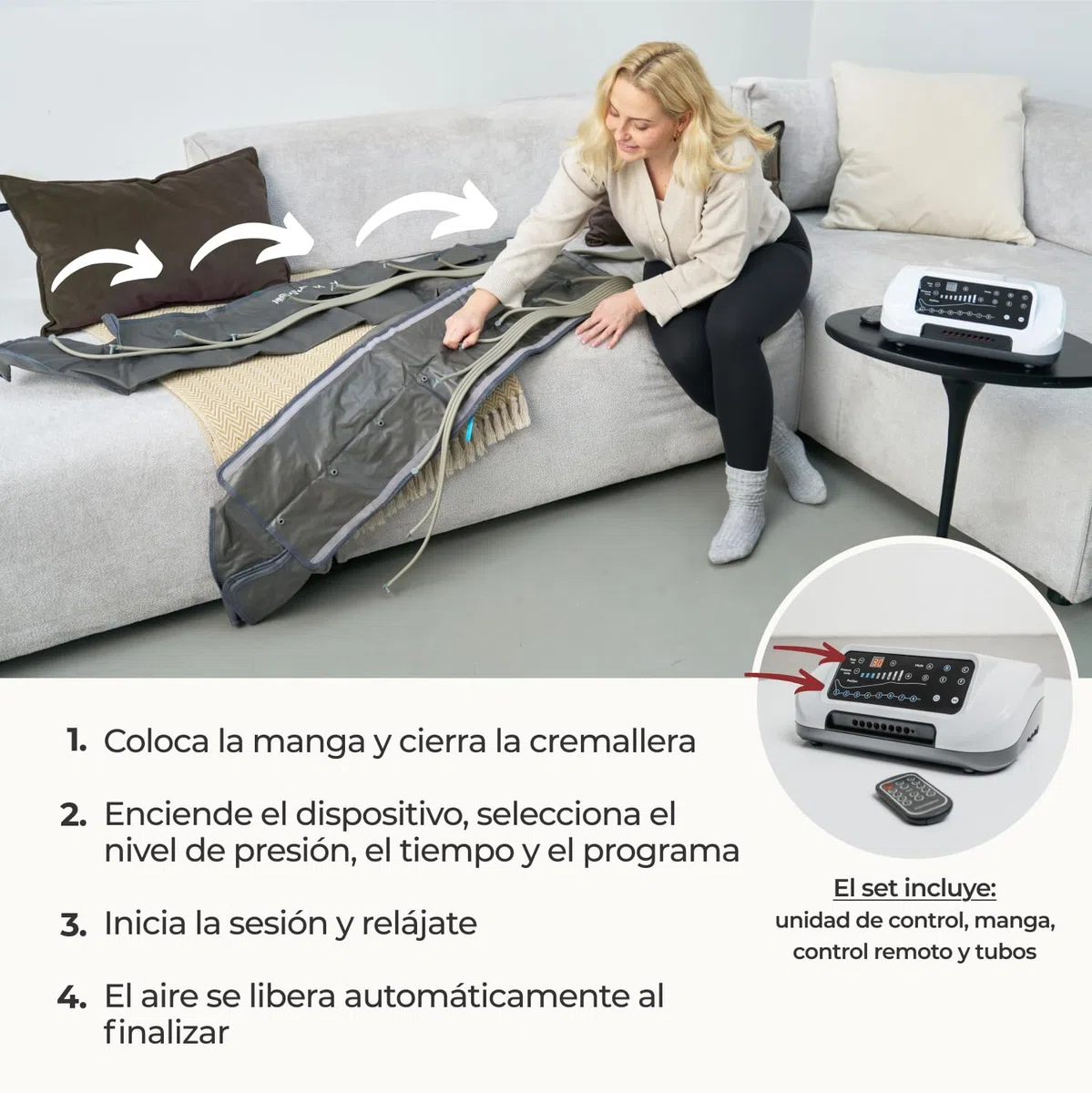 Venen Engel 8 Medical con Pantalones Lymph-Flow, 8 cámaras, 6 programas, certificado médico – masajeador de piernas tipo botas de recuperación, ideal para drenaje linfático manual