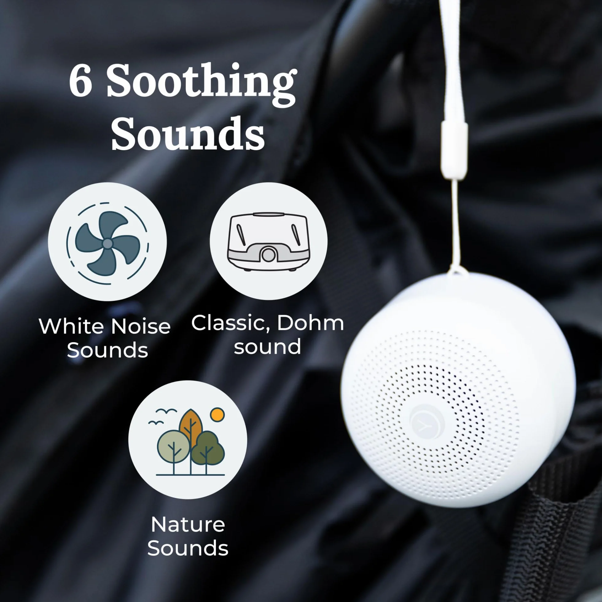 Marpac Yogasleep Mini máquina de sonido portátil de ruido blanco, 6 sonidos, luz nocturna regulable, recargable USB