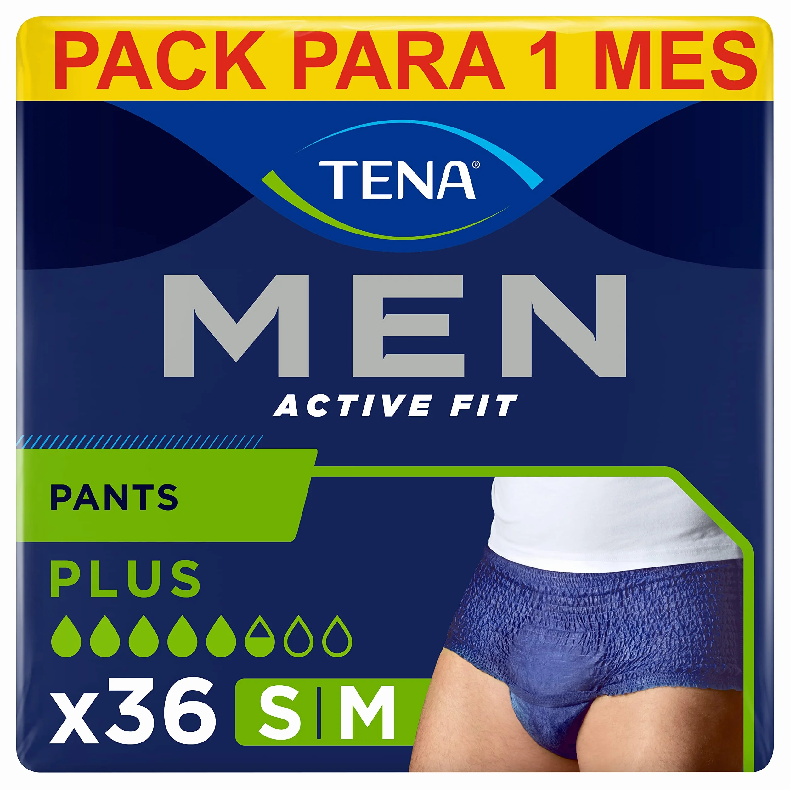 TENA Ropa interior absorbente desechable para incontinencia Active Fit para hombres, para fugas de orina moderadas a intensas, ropa interior talla M - 36 (4 x 9)