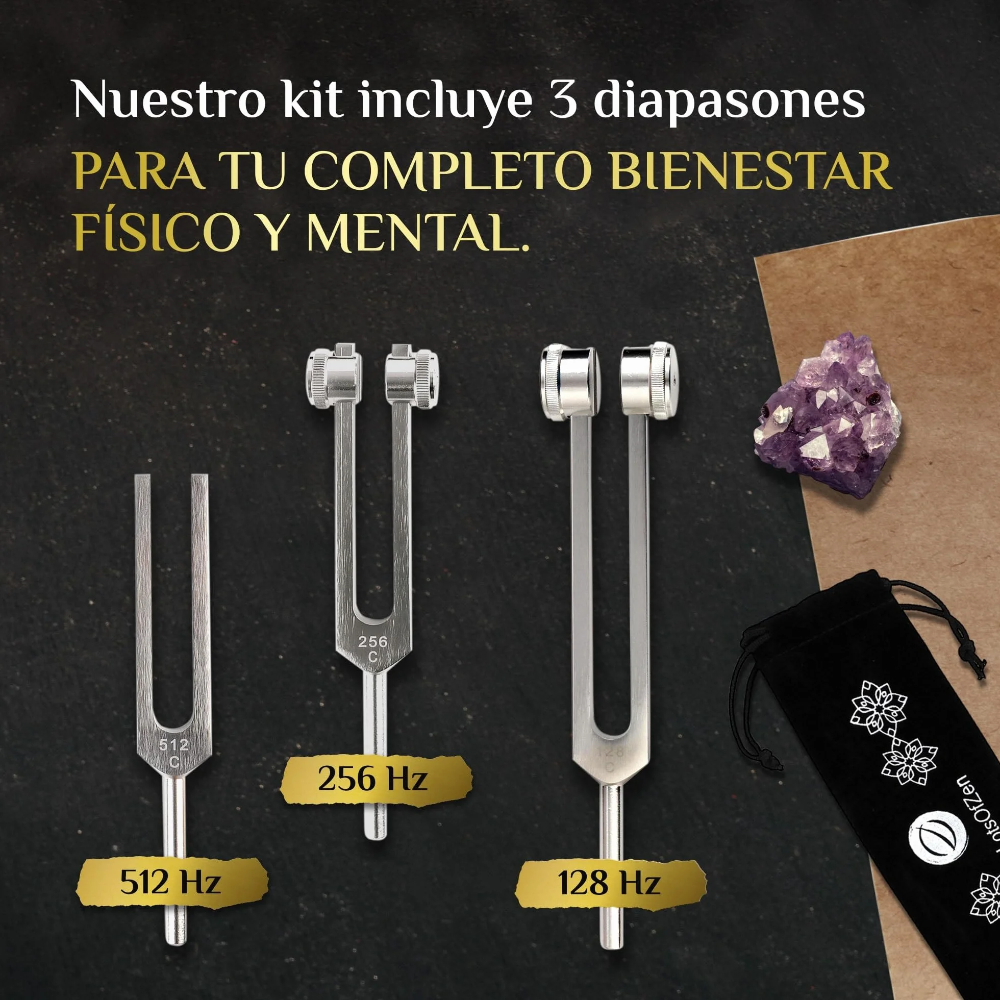 LOTS OF ZEN Diapasones Sanadores Set Médico 128Hz 256Hz 512Hz para Chakras Yoga Meditación