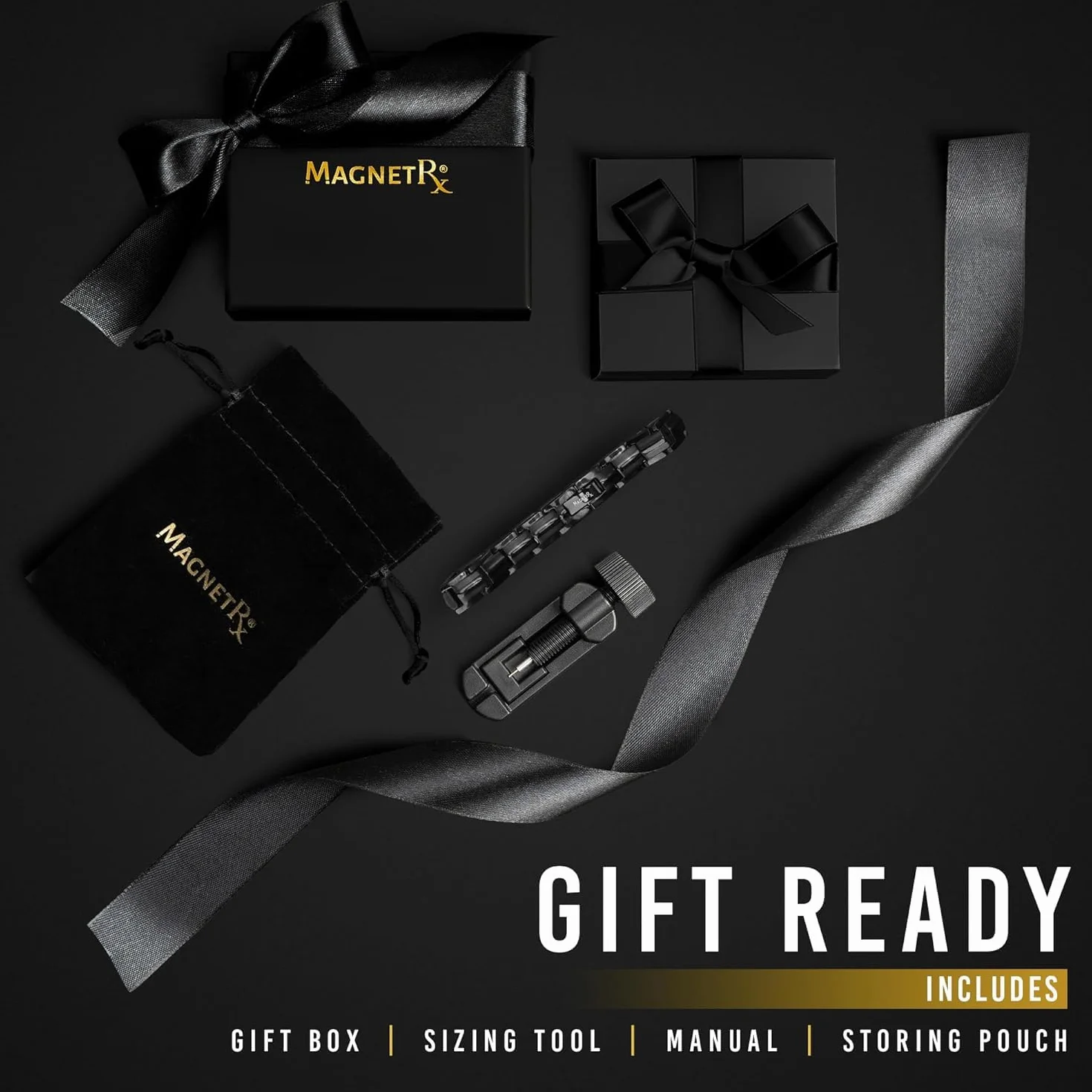 MagnetRX® Pulseras Magnéticas Mujer - Pulsera Magnética Terapéutica de Titanio con 40 Imanes Potentes - Pulsera Ajustable con Herramienta de Tamaño Incluida (Negra)