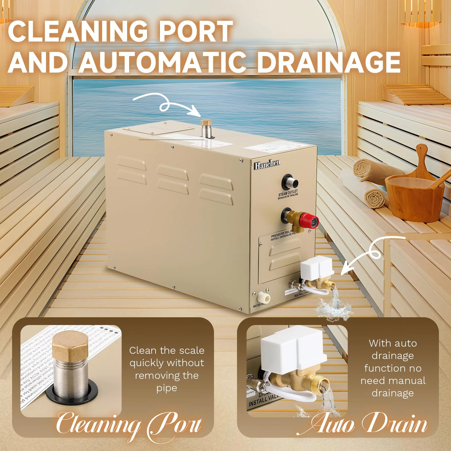 Hanchen 9KW Generador de Vapor para Sauna Baño Turco Ducha 7.5m³ Temperatura Ajustable 35-55℃ CE Temporizador 10min-12h 380V CE