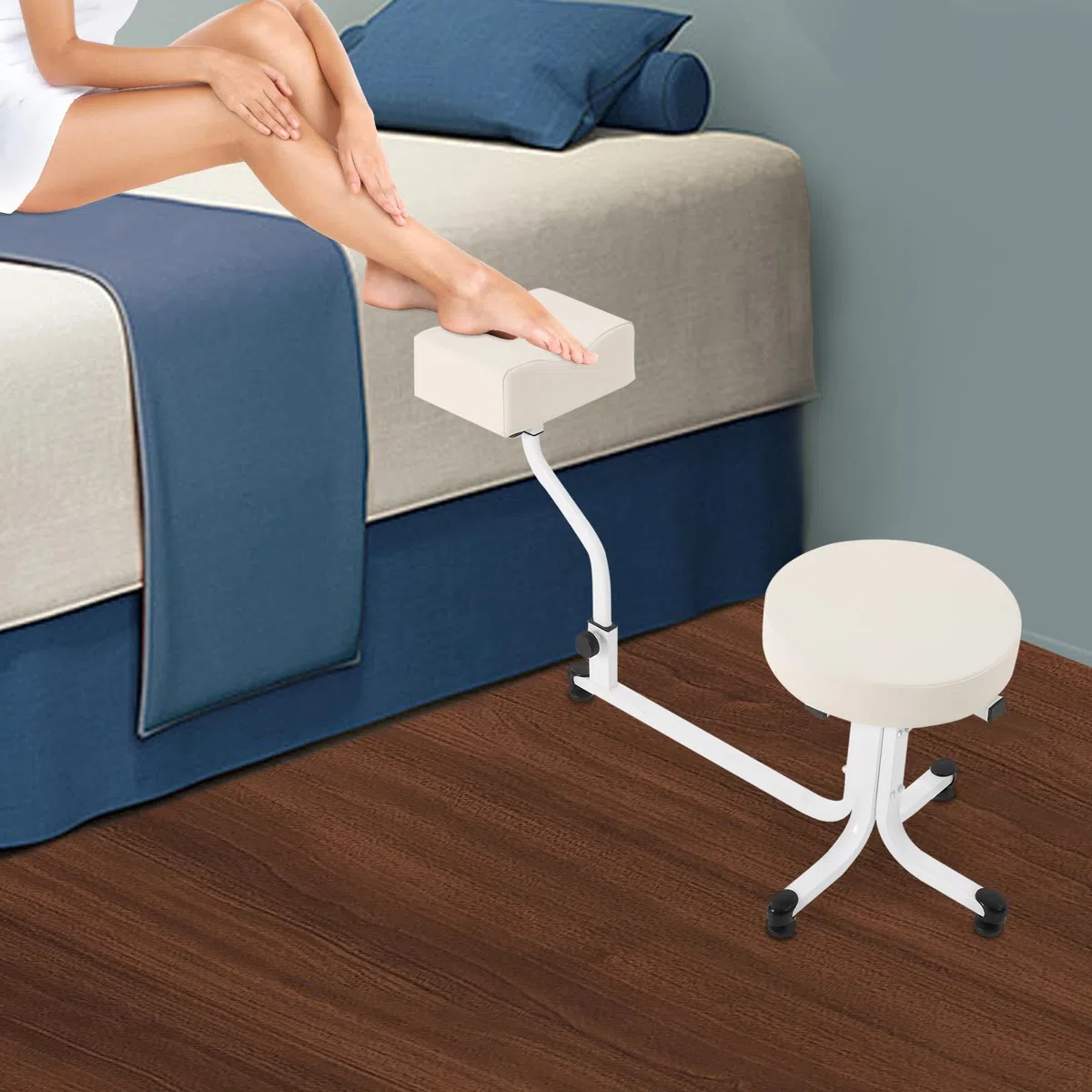 Silla para el cuidado de los pies, 2 en 1 con reposapiés, almohadilla de PVC ajustable, reposapiés, soporte para uñas, spa de belleza, salón de belleza, estudio, suministros de equipo, hasta