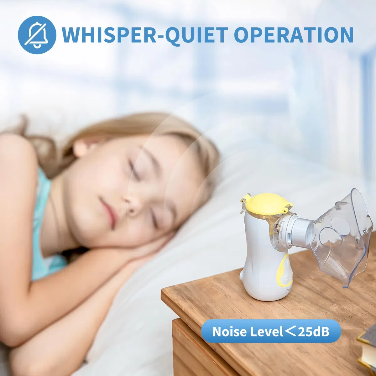 FEELLIFE Nebulizador Portatil para Bebe y Adultos, Nebulizador Silencioso Tasa de Atomización Ajustable, Inhalador Recargable para El Tratamiento de Tos, Asma, Enfermedades Respiratorias-Amarillo