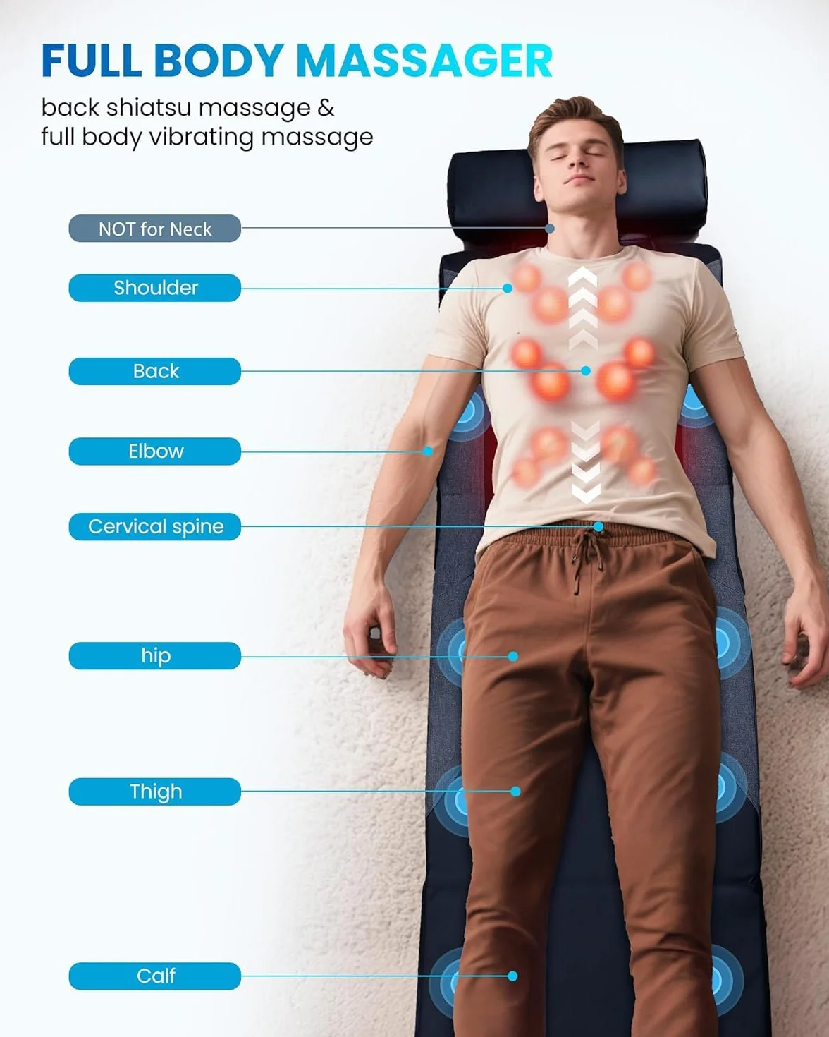 COMFIER Colchoneta de Masaje Cuerpo Completo con Calor y Masaje Shiatsu en la Espalda, Masaje Profundo, Masajeador de Espalda Función de Vibración, Apta para Sillas, Sofás o Camas, Regalo Mujer Hombre
