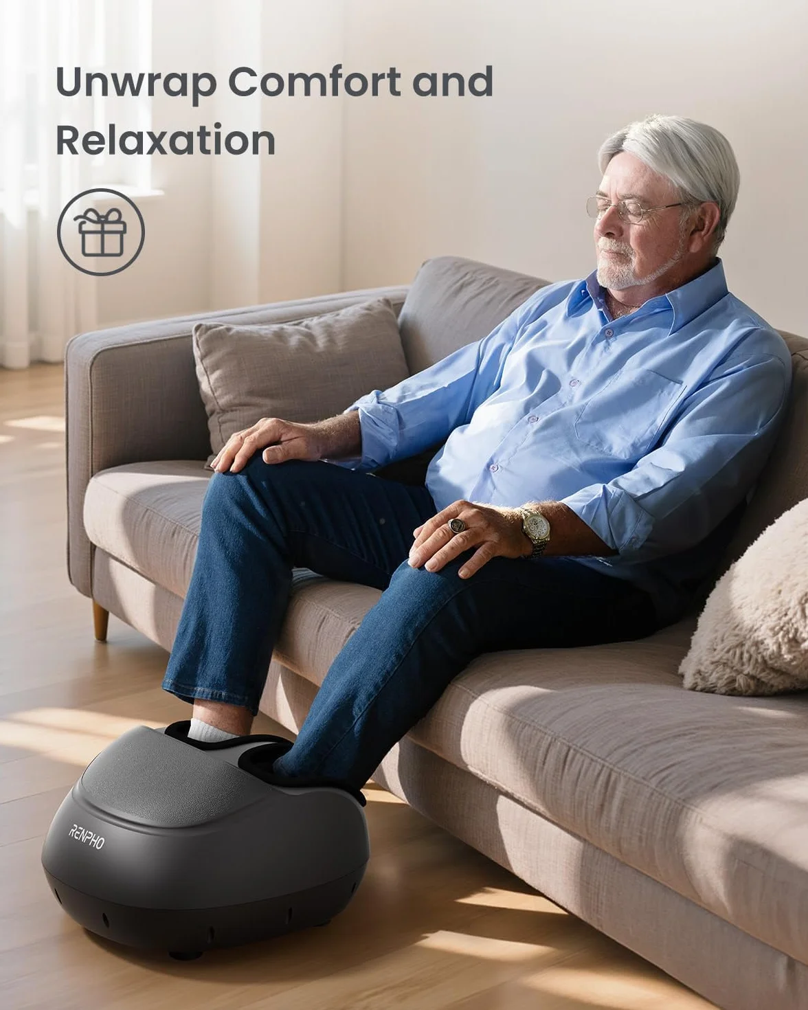 RENPHO Masajeador de Pies Eléctrico Shiatsu con Calor, Amasado, Compresión de Aire, Talla 46, Negro