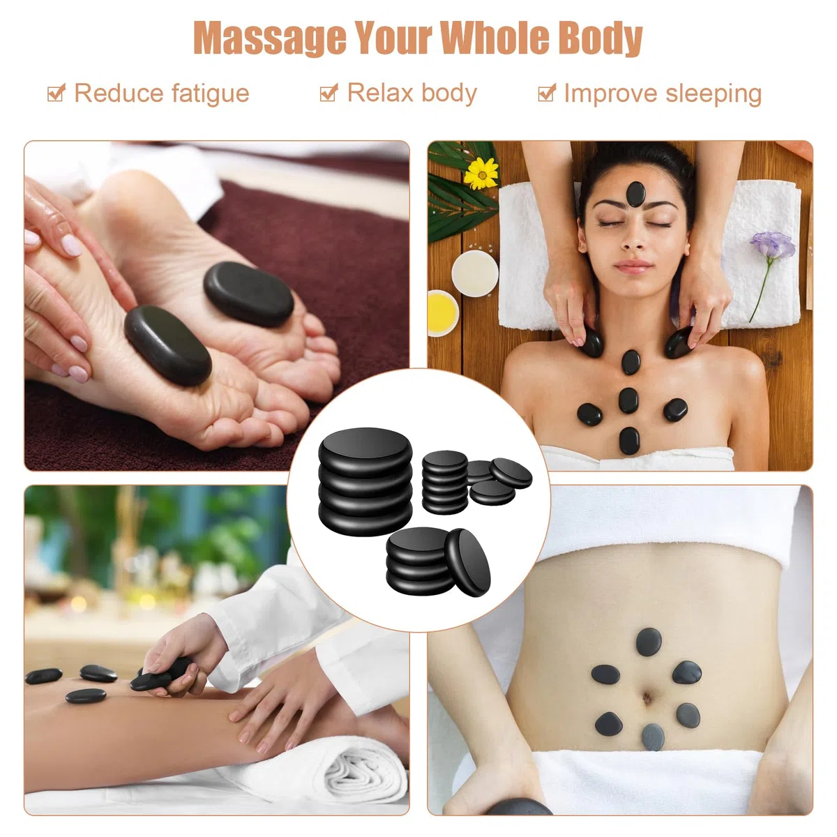 Hot Stone Massage Set, Kit de masaje con piedras calientes, dispositivo de calor con piedras calientes, piedras de masaje calientes hechas de basalto, para masajes, relajación, SPA(16 Stones)