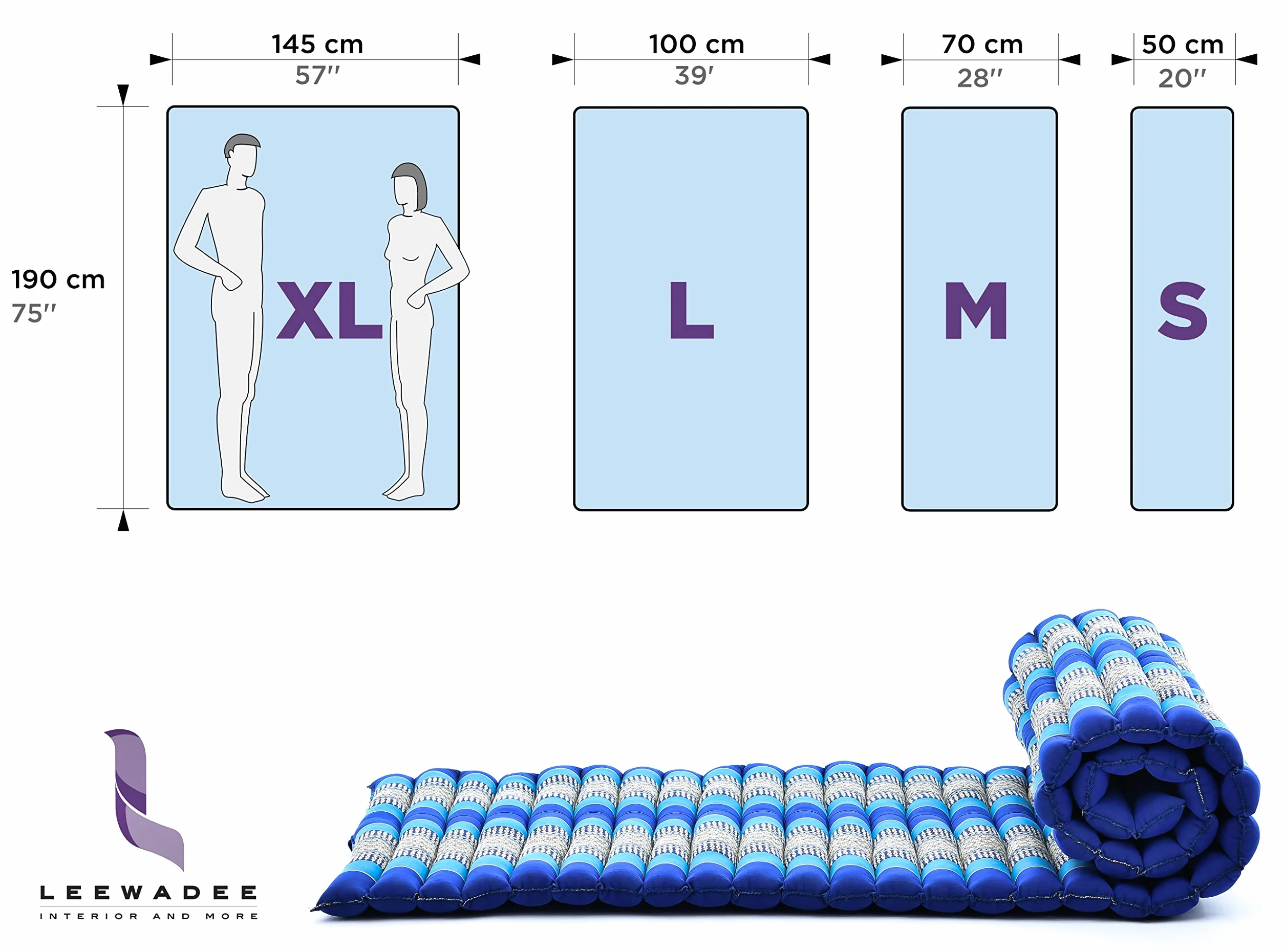 Leewadee Esterilla Thai Enrollable Ancha 190 x 100 cm - Kapok Masaje Thai & Dormir Alternativa Futon