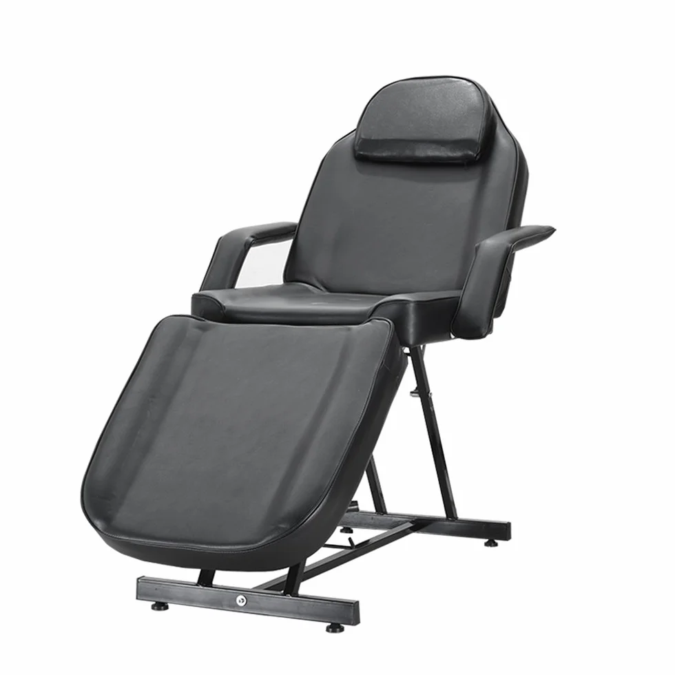 Camilla de Masaje Ajustable Plegable de Cuero PU con Taburete (Negro)