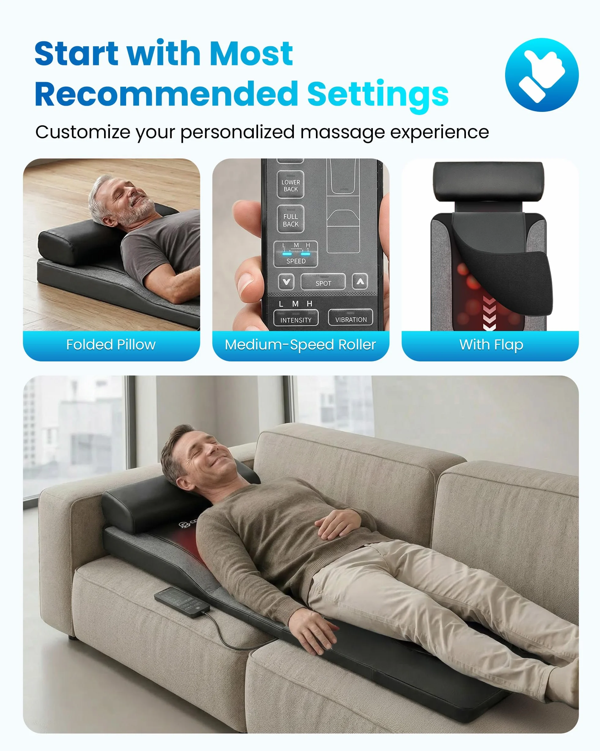COMFIER Colchoneta de Masaje Cuerpo Completo con Calor y Masaje Shiatsu en la Espalda, Masaje Profundo, Masajeador de Espalda Función de Vibración, Apta para Sillas, Sofás o Camas, Regalo Mujer Hombre
