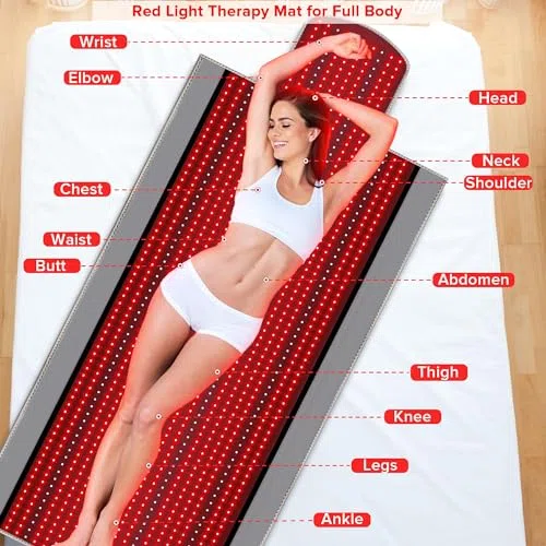 Tapete de terapia de luz LED, 1370 piezas, 660 nm rojo y infrarrojo cercano de 850 nm, terapia de cuerpo completo, controlador multifuncional fácil de usar