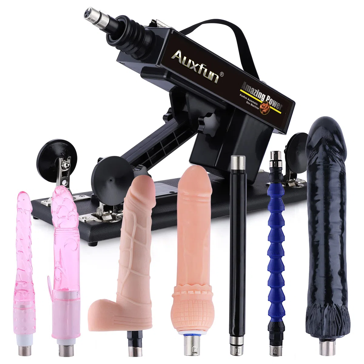 Auxfun - Máquina sexual automática con 7 cabezales, conector 3XLR, ángulo de velocidad ajustable, juguete sexual eléctrico para adultos