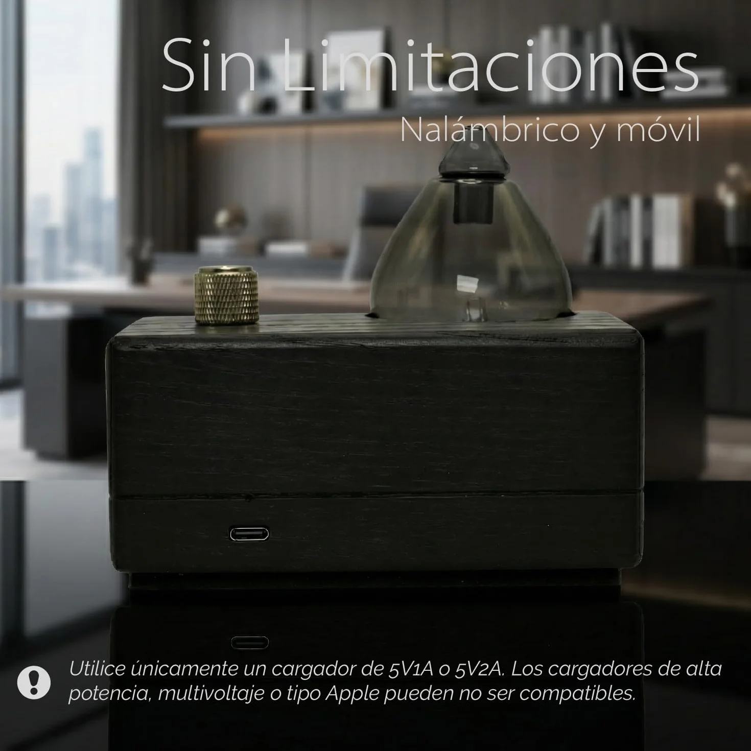 Black Obsidian Difusor Aceites Esenciales Sin Agua, Nebulizador Aromaterapia Vidrio Ahumado y Madera Negra, Ambientador Moderno Inalámbrico Recargable, Decoración artística para Hogar Oficina y Yoga