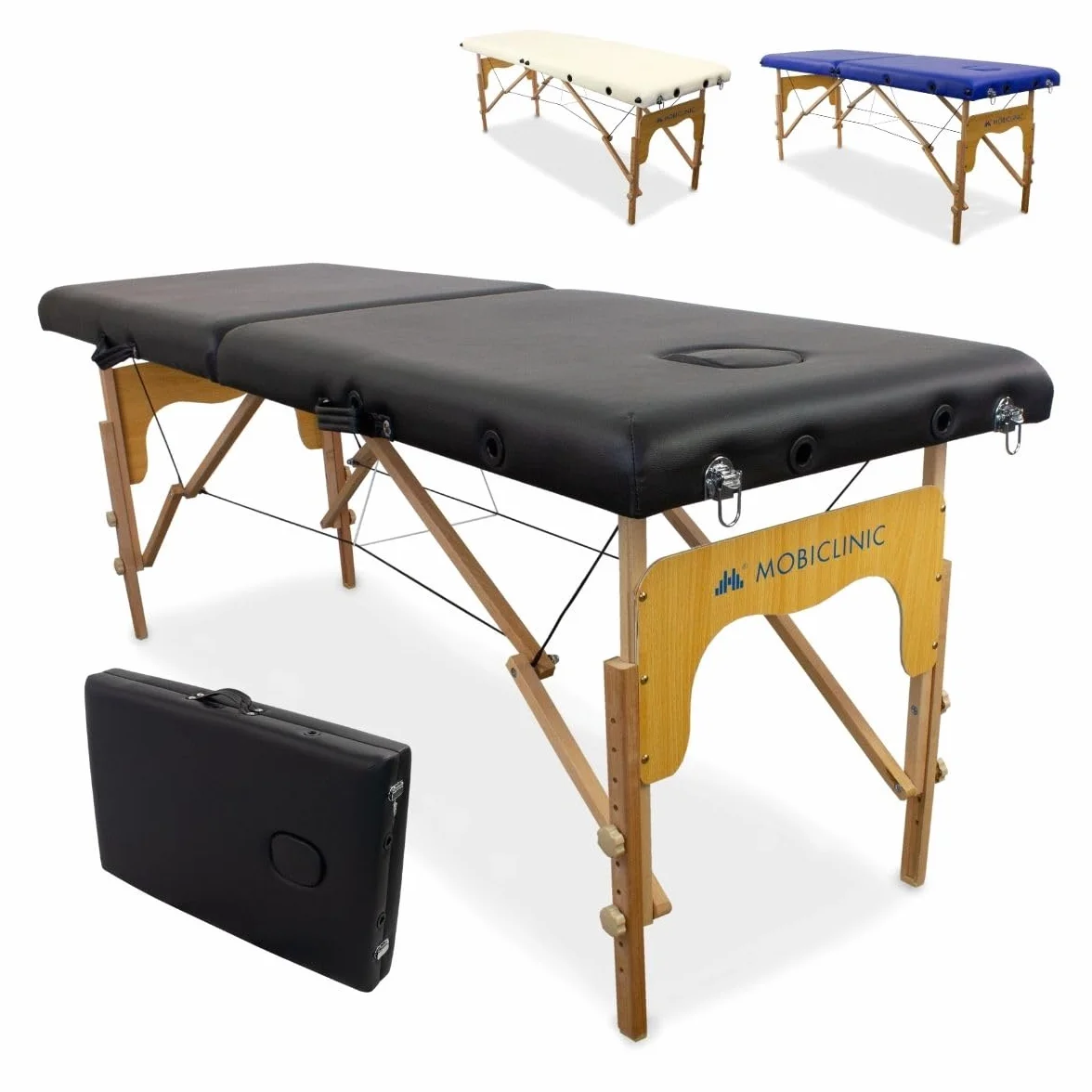 Mobiclinic Camilla de Masaje Plegable CM-01 Basic Profesional Portátil Madera 180x60 cm Negra