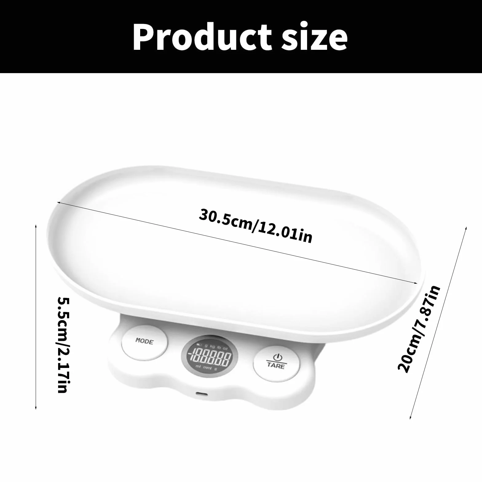 Báscula para bebés y mascotas con bandeja desmontable, bloqueo automático, 5 kg, ABS