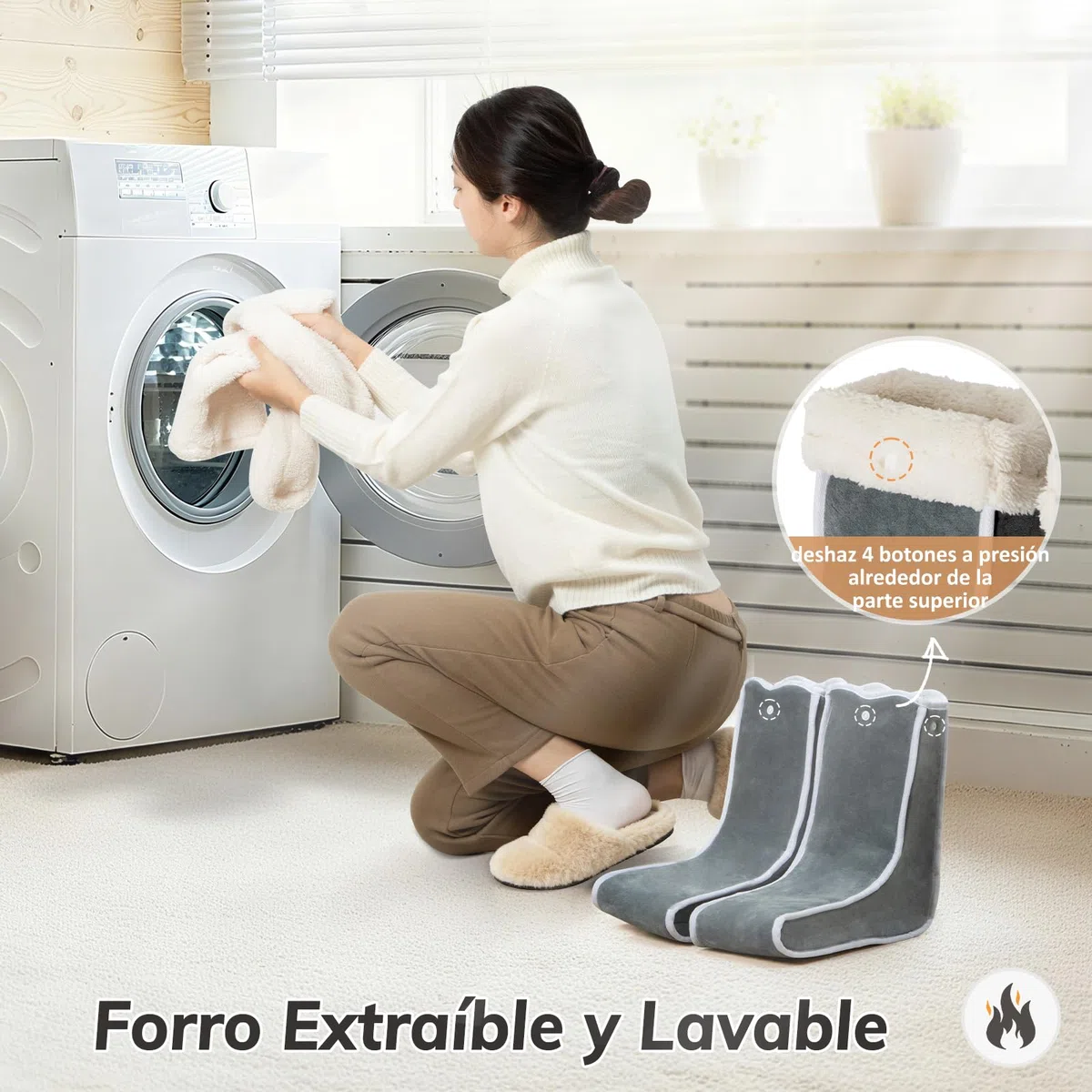 Calentador de Pies Separado para Mujeres Hombres, Calienta pies Electrico con Cobertura de Pantorrilla 6 Temperaturas 4 Temporizadores, Zapatillas Calefactables con Forro Lavable