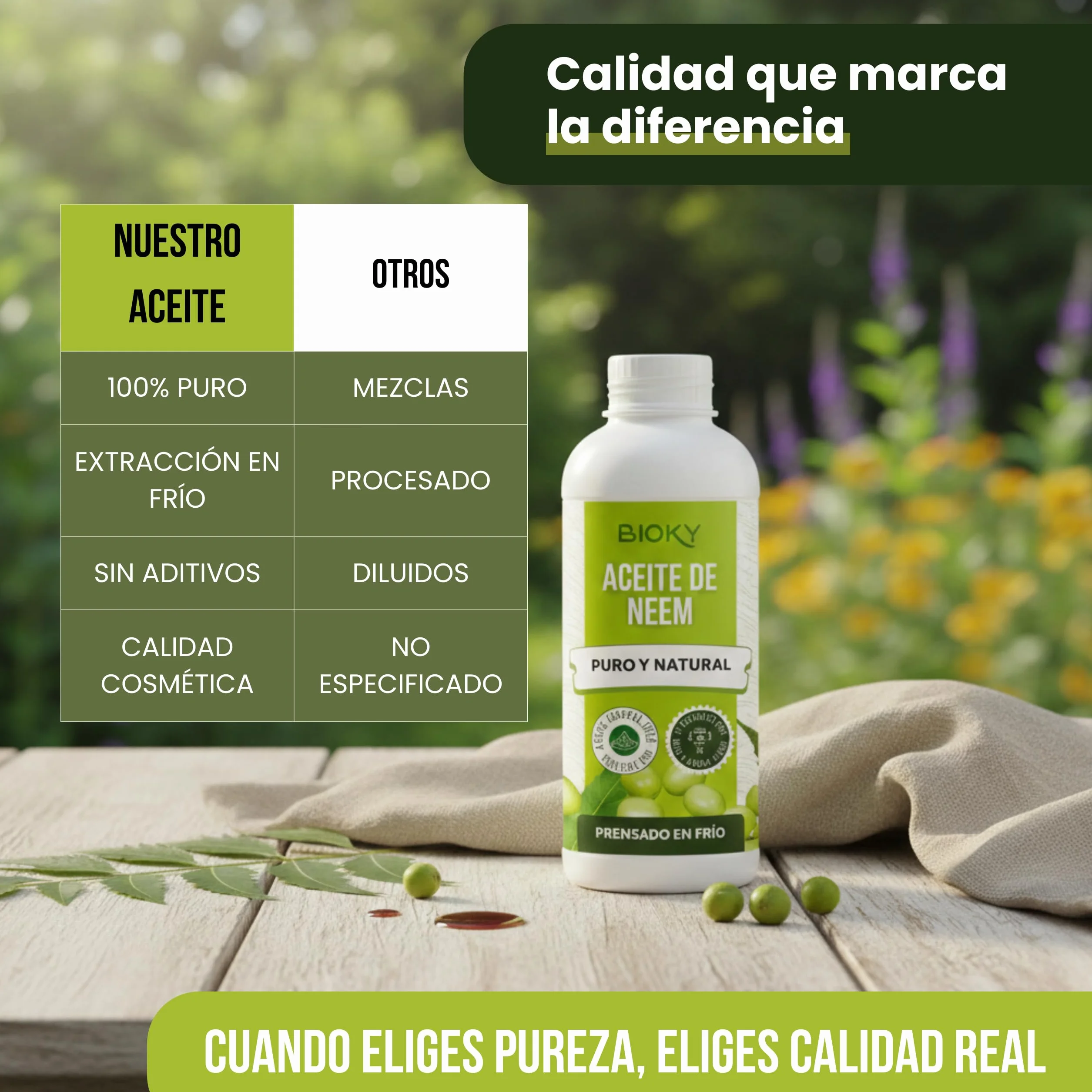 Bioky Aceite de Neem 2 Litros (Pack 1L + 1L) Puro y Natural - Extraído 1ª Presión en Frío Aceite Multiusos