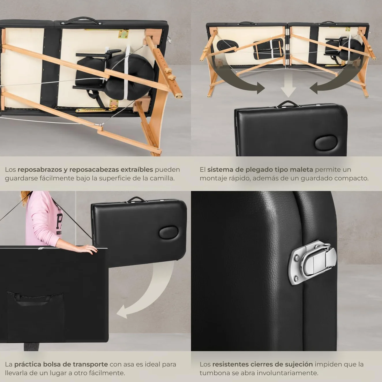 Tectake Camilla Masaje Plegable de Aluminio Profesional para Fisioterapia, Altura Ajustable, 3 Zonas, con Bolsa Transporte - Negro