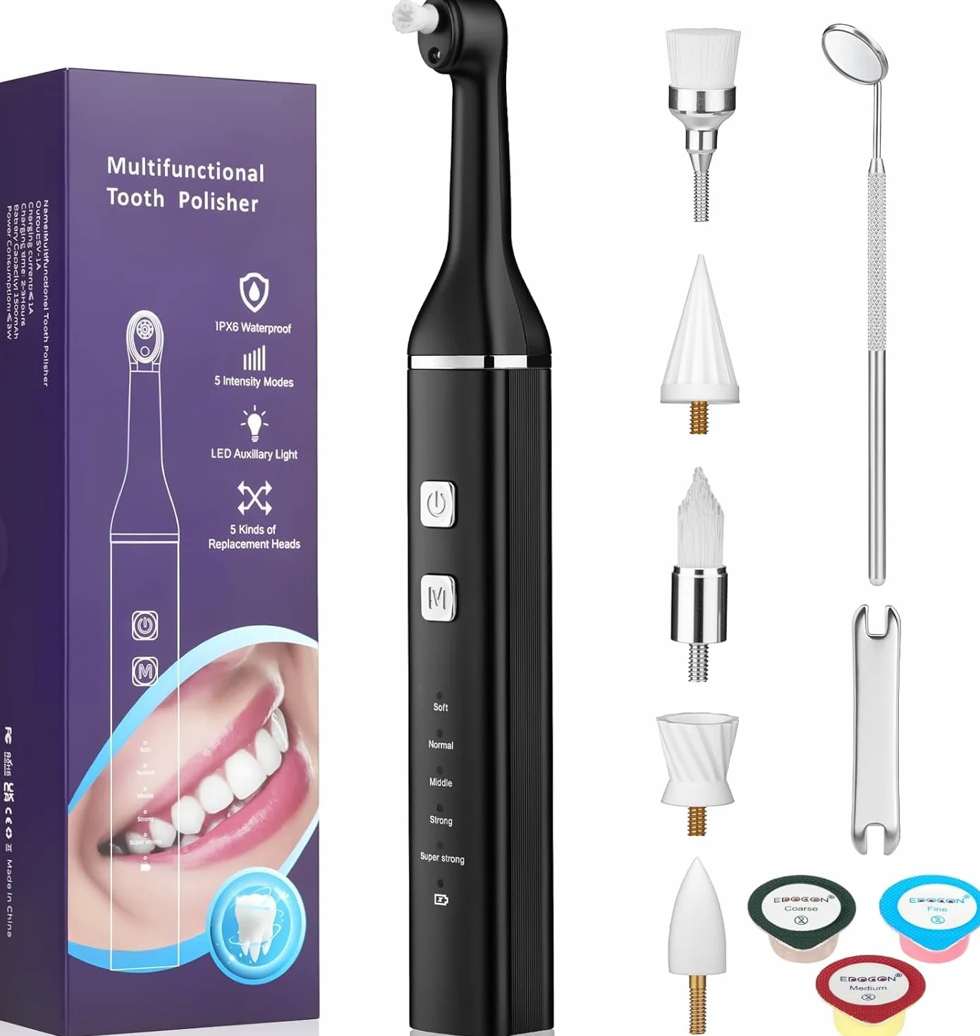 Kit Blanqueamiento Dientes, Pulidor eléctrico de dientes, Limpiador Sarro Dental,Para Limpieza Dental,Blanqueamiento Dental Reduce la Placa, IPX6 Resistente al Agua Negro
