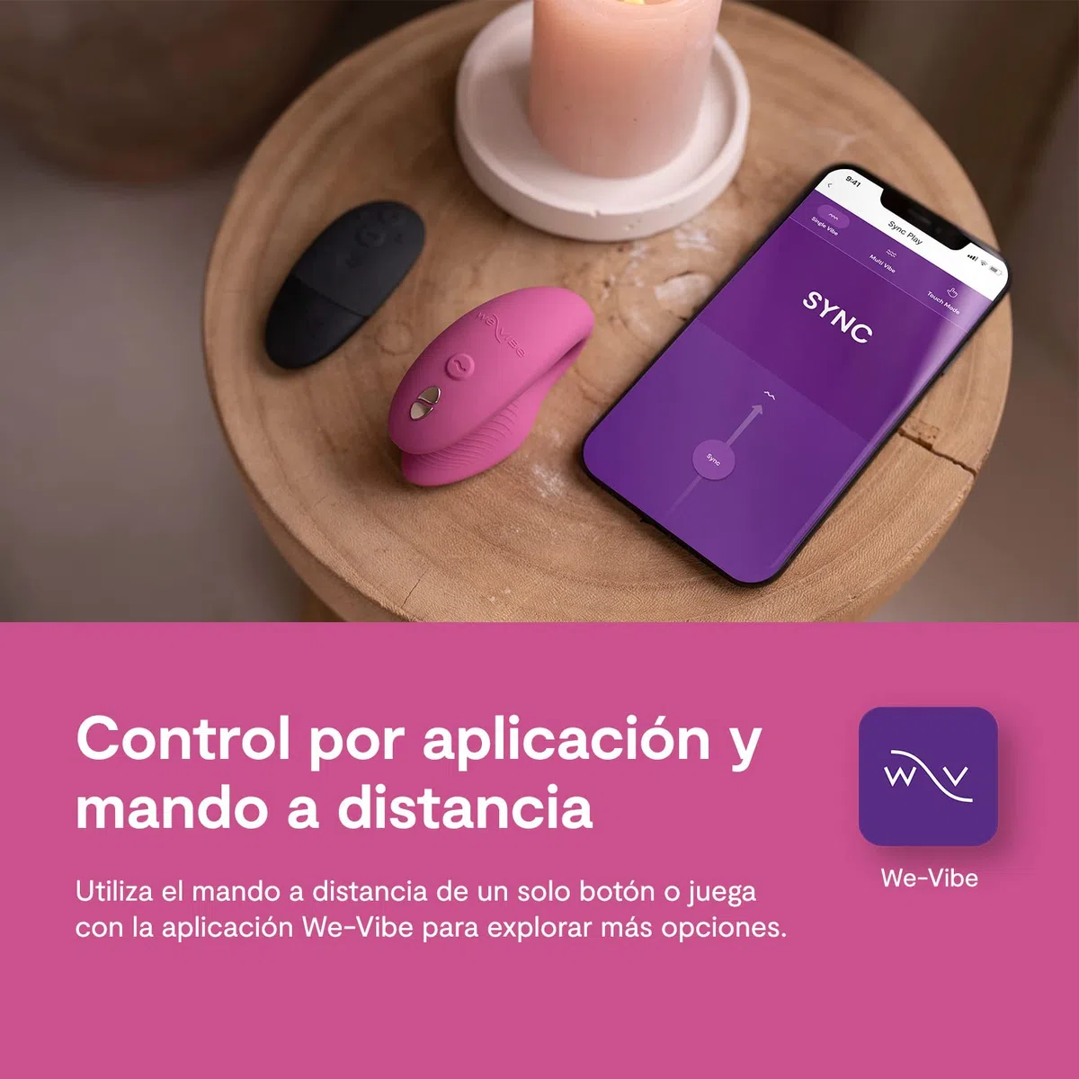 We-Vibe Sync 2 Vibrador para parejas con control por mando - Juguete sexual vibrante - Estimulación del punto G y del clítoris - Control por app y por mando - Para juegos sexuales de adultos - Rosa