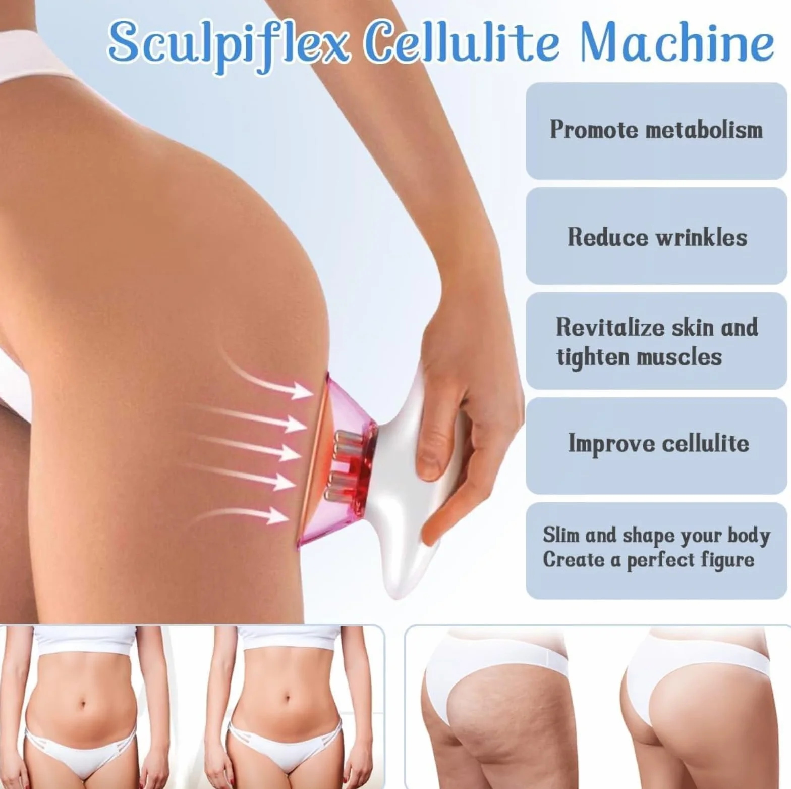 Sculpiflex Kit 2026 3 en 1 Dispositivo de Celulitis, Removedor de Grasa Eléctrico, Masajeador con Ventosas