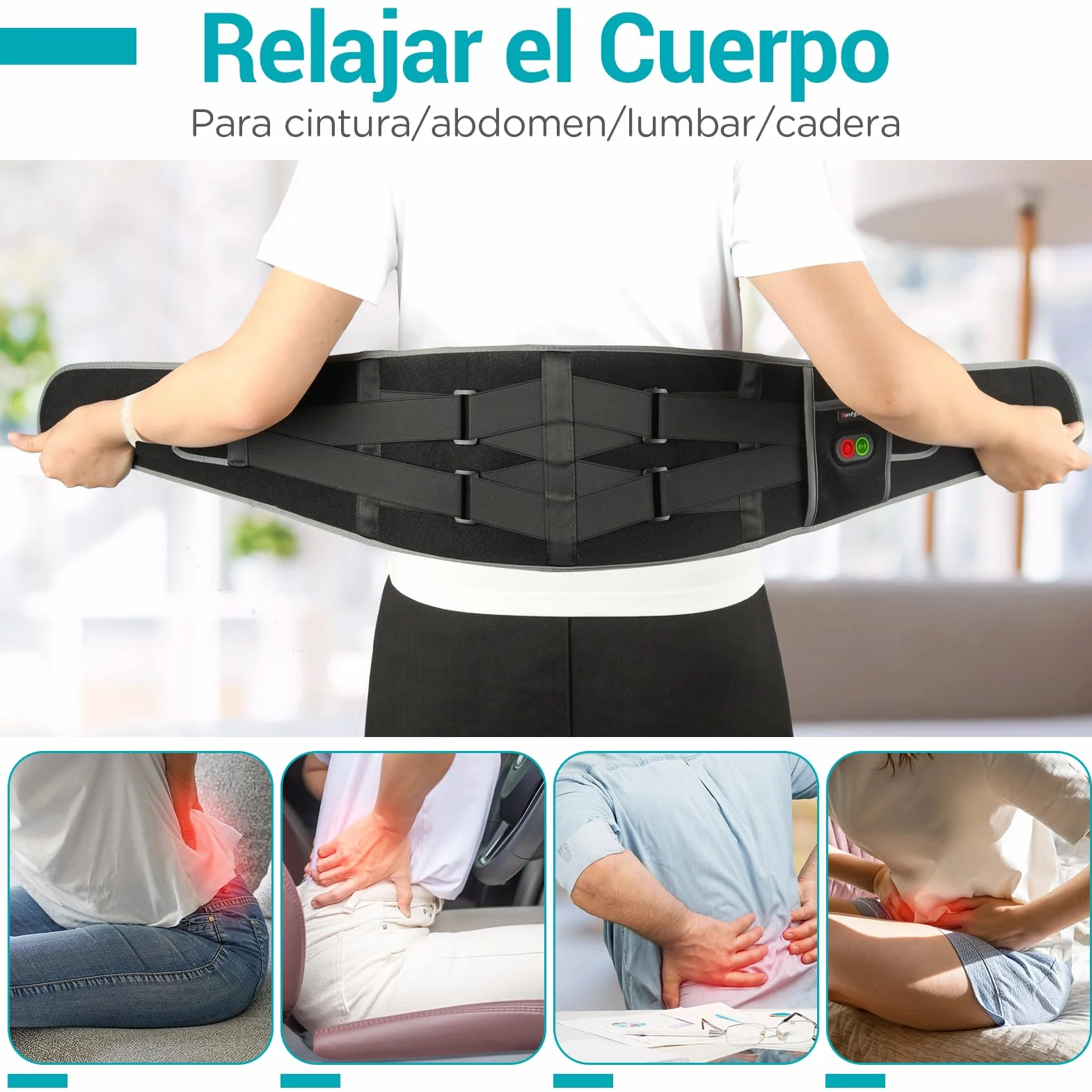 Comfytemp Almohadilla Eléctrica Lumbar Inalámbrica con 3 Modos de Calefacción y Masaje, Faja Térmica para Zona Lumbar y Abdominal
