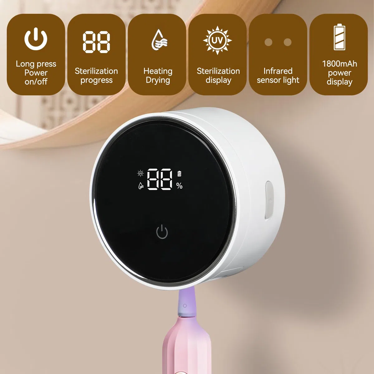 3 en 1 UV desinfectante cepillo de dientes titular con secado, desinfectante de cepillo de dientes eléctrico, desinfectante portátil UV, sin perforar el soporte del cepillo de sensor automático