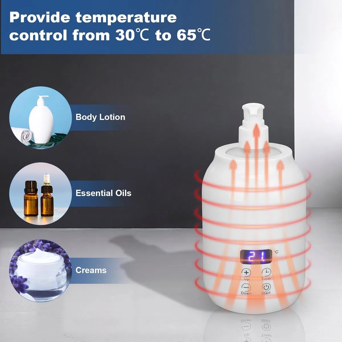Calentador De Aceite De Masaje, Calentador De Loción De Masaje, Calentador De Aceite Esencial, Loción De Aceite Caliente, Calentador De Aceite De Masaje Pantalla LED Control Táctil Ajuste (EU)