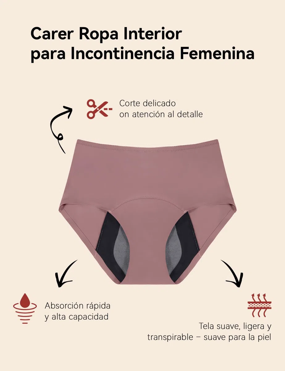 Carer Pack de 3 Braguitas de Incontinencia para Mujer, Ropa Interior Menstrual Flujo Abundante Reutilizable con Almohadilla de 150 ml para Incontinencia Moderada y Uso Nocturno Menstruación