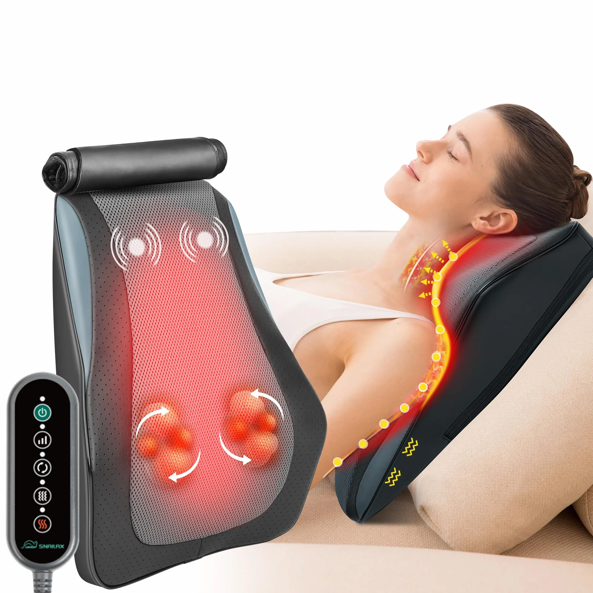 Snailax Masajeador Cervical y Espalda con Calor, Cojín de Masaje Shiatsu, Regalos para Mamá