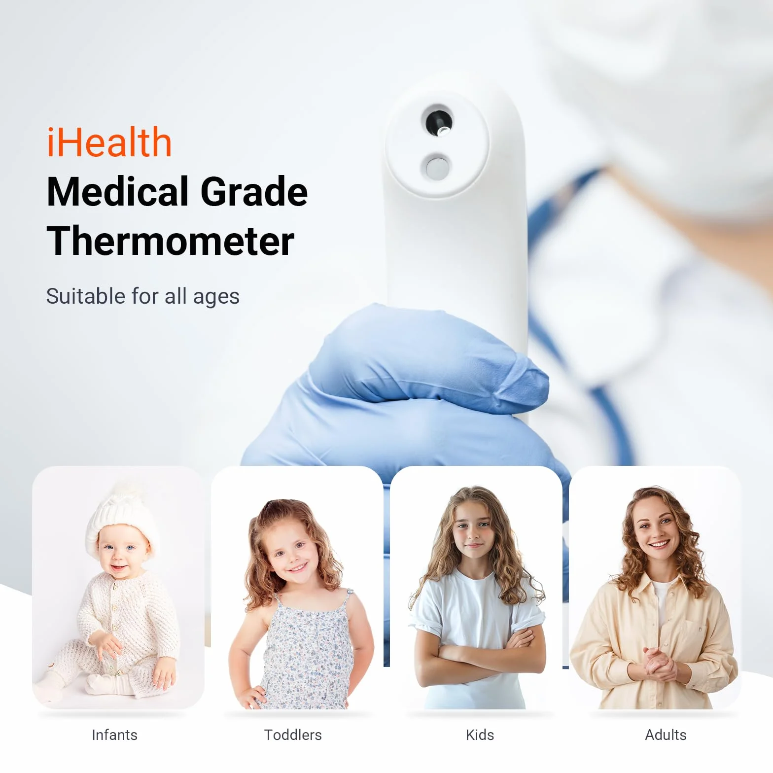 iHealth Termómetro Infrarrojo Digital Sin Contacto para Frente, Adultos y Niños, 3 Sensores Ultrasensibles