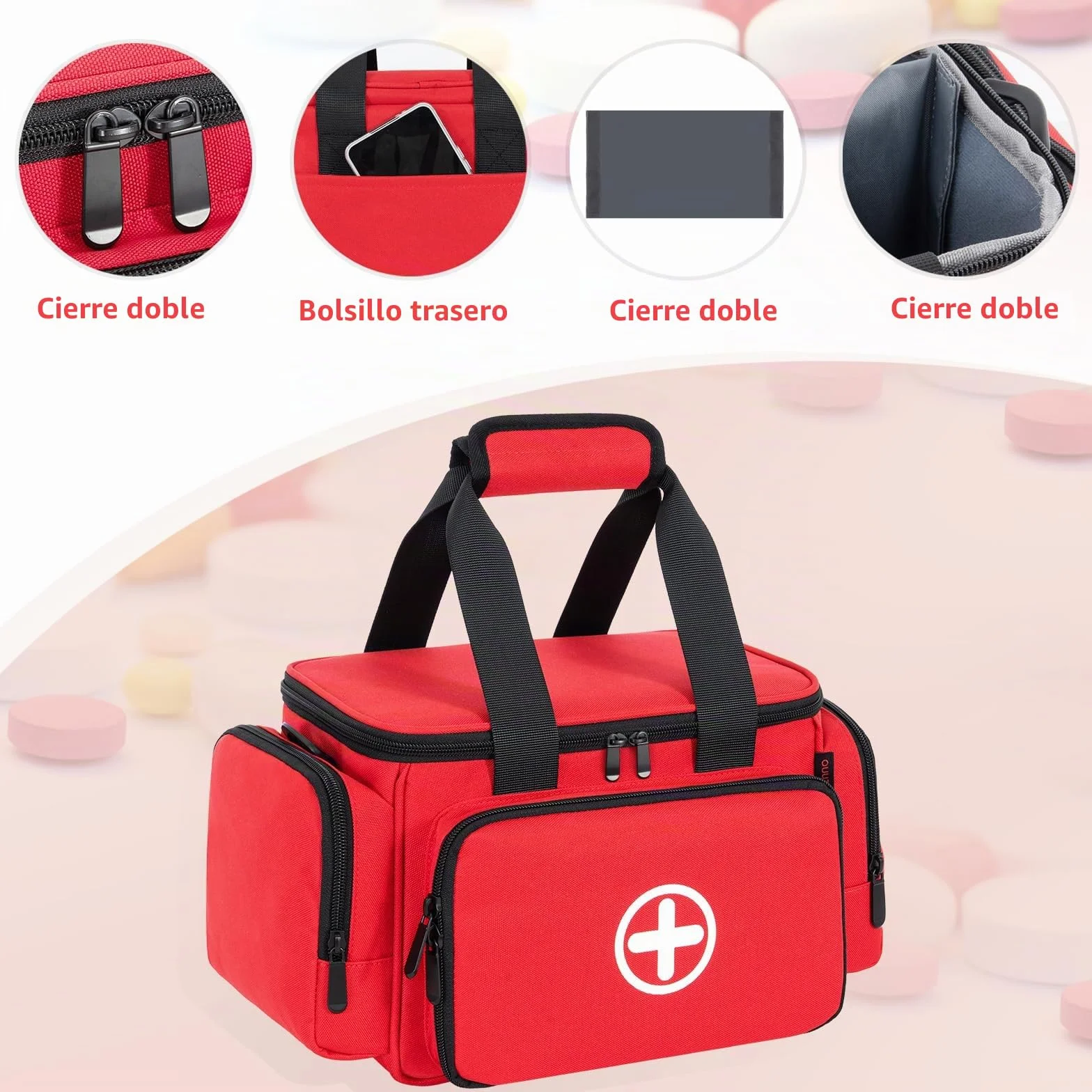 Profesional Bolsa de primeros auxilios grande vacía rojo para enfermeras médico hogar viaje emergencia