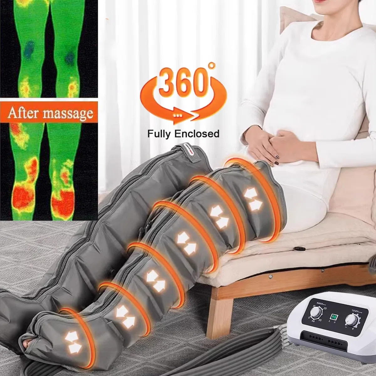 Botas Presoterapia Para Casa Abdomen Y Piernas | Masajeador De Piernas Cansadas Circulación Presoterapia Profesional | Drenaje Linfatico Piernas Máquina De Masaj (Grey, 2 Legs+2 Arms+1 Waist)