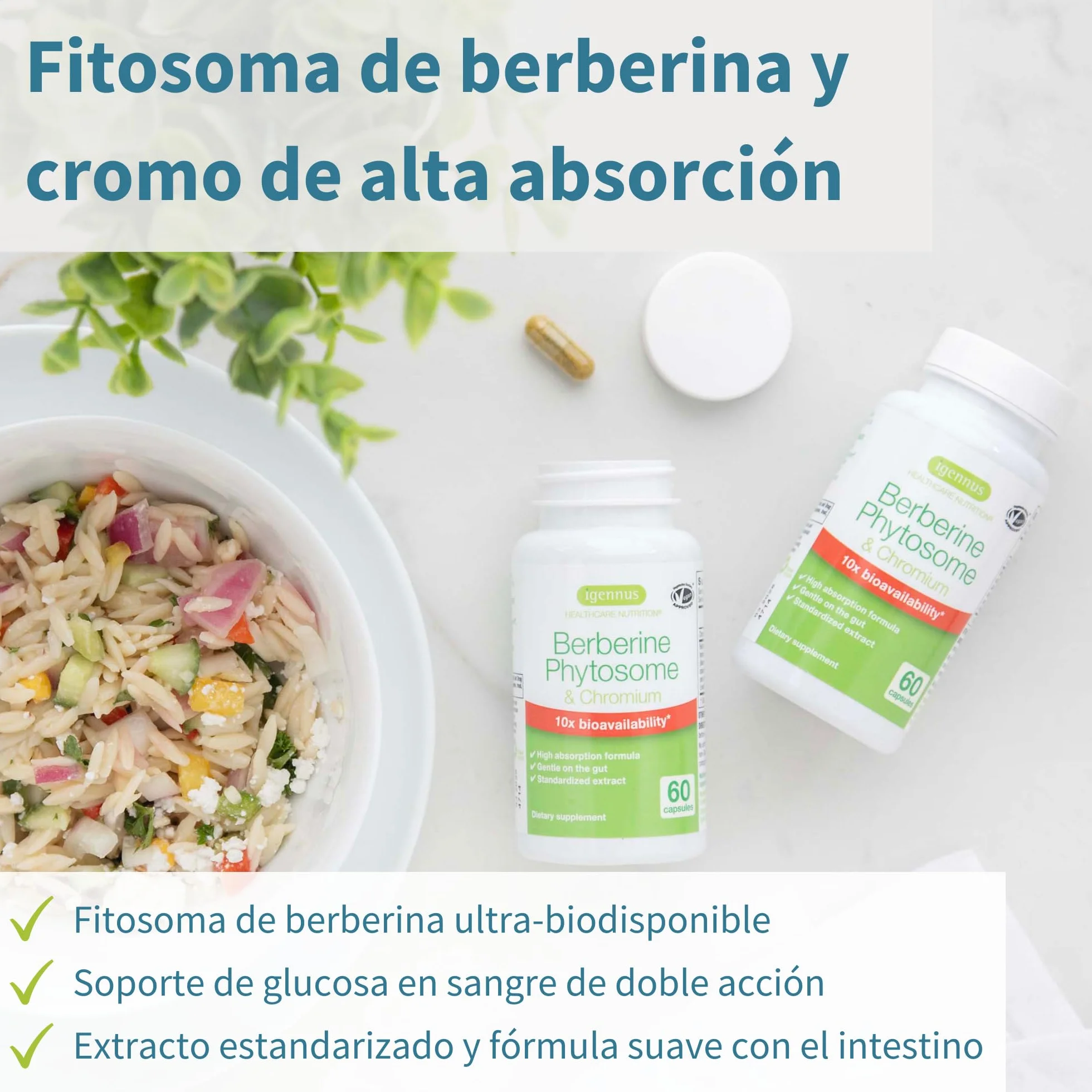 Igennus Berberina 550 mg Fitosomada con Picolinato de Cromo, 60 Cápsulas Veganas