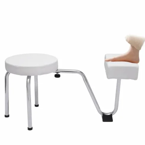 Taburete de Pedicura 2 en 1 con Reposapiés Ajustable, Almohadilla de PVC para Salón de Belleza