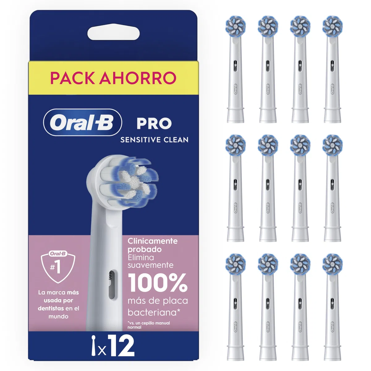 Oral-B Sensitive Clean Cabezales de Recambio Originales, Blanco, Pack de 12 - Recambios para Cepillo Eléctrico Oral B Pro, con Filamentos Ultrasuaves en Forma de X para Encías Sensibles
