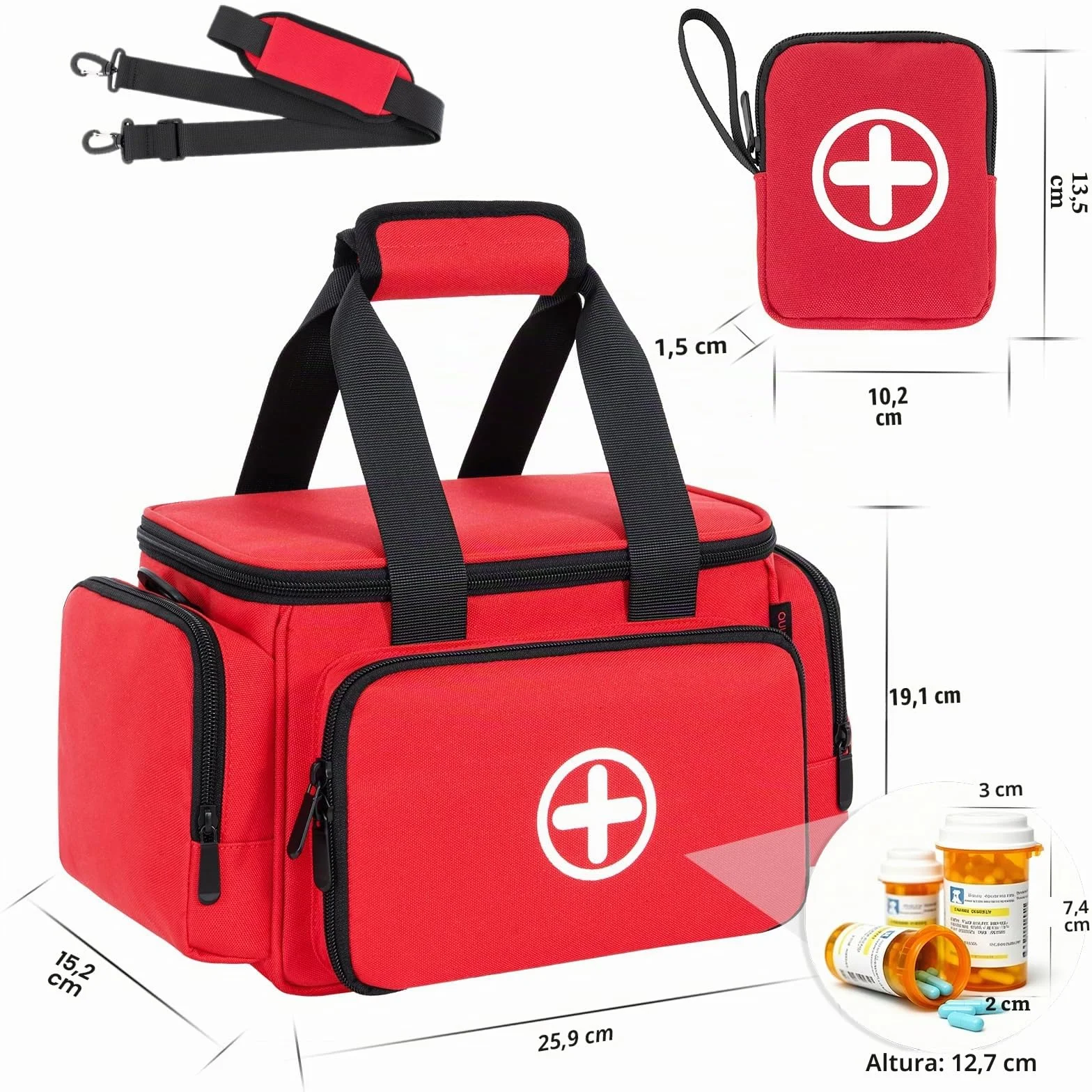 Profesional Bolsa de primeros auxilios grande vacía rojo para enfermeras médico hogar viaje emergencia